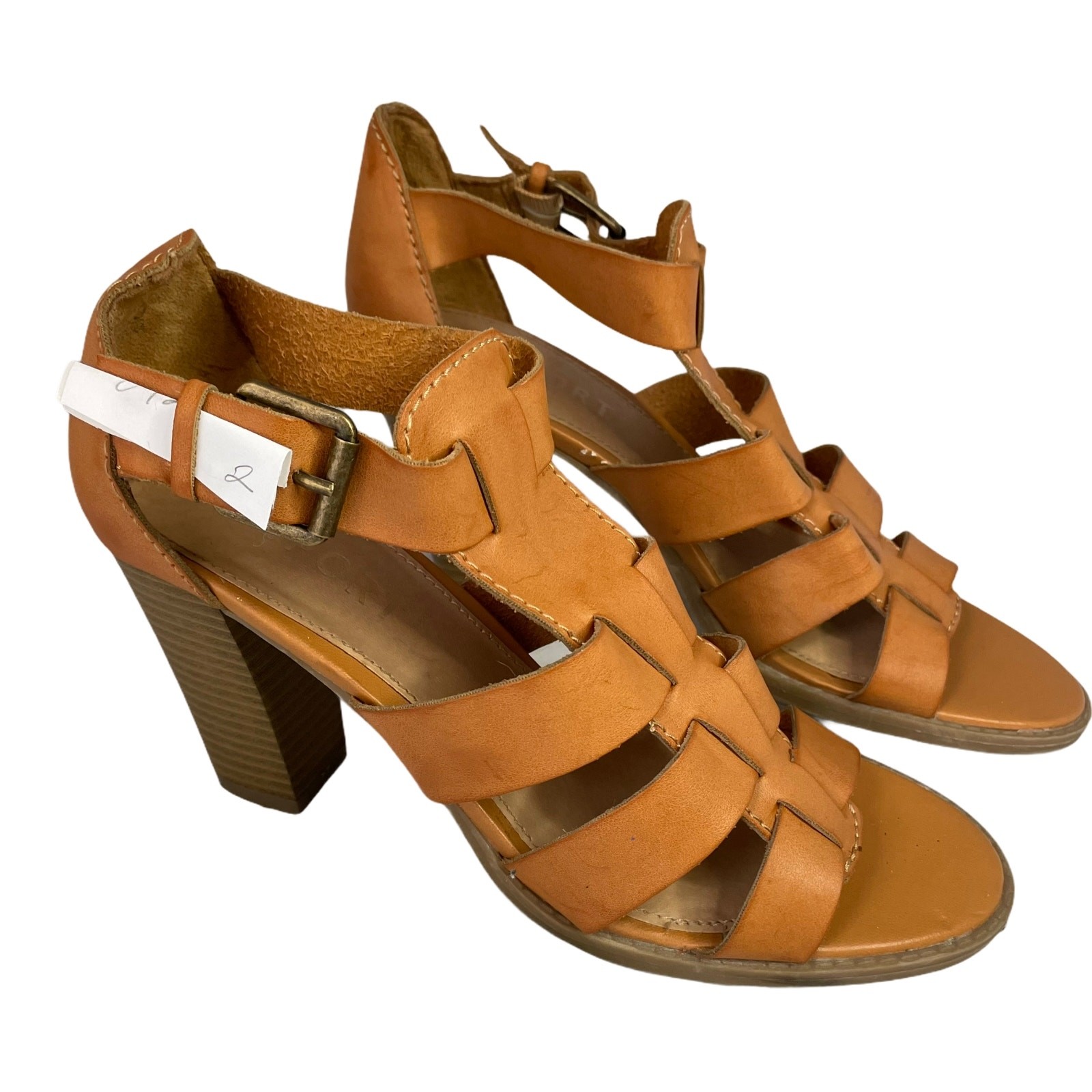 Report Womens Size 9 Tan Strappy Heeled Sandals 3.5in Heel Open Toe Side Buckle