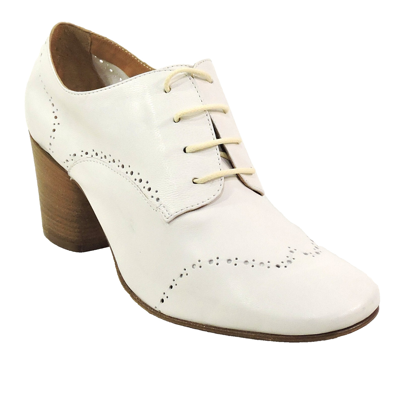 ZENUX 🇮🇹 WOMEN’S SOFT WHITE LEATHER COMFORT HEELED BOOTIES 37 EU