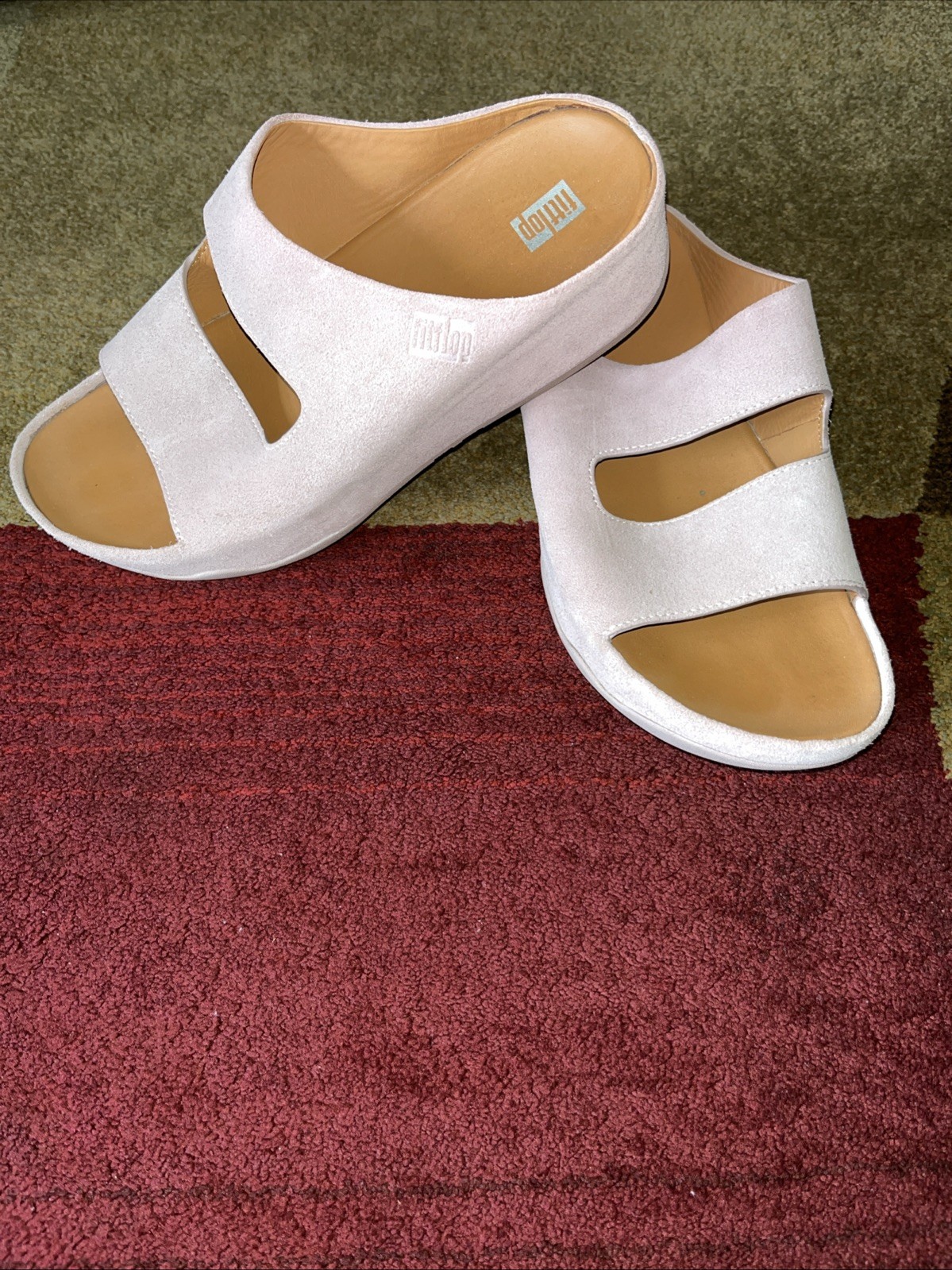Fitflop Sandals Pink Nubuck Leather Shuv Double Strap Slides Platform Size 9