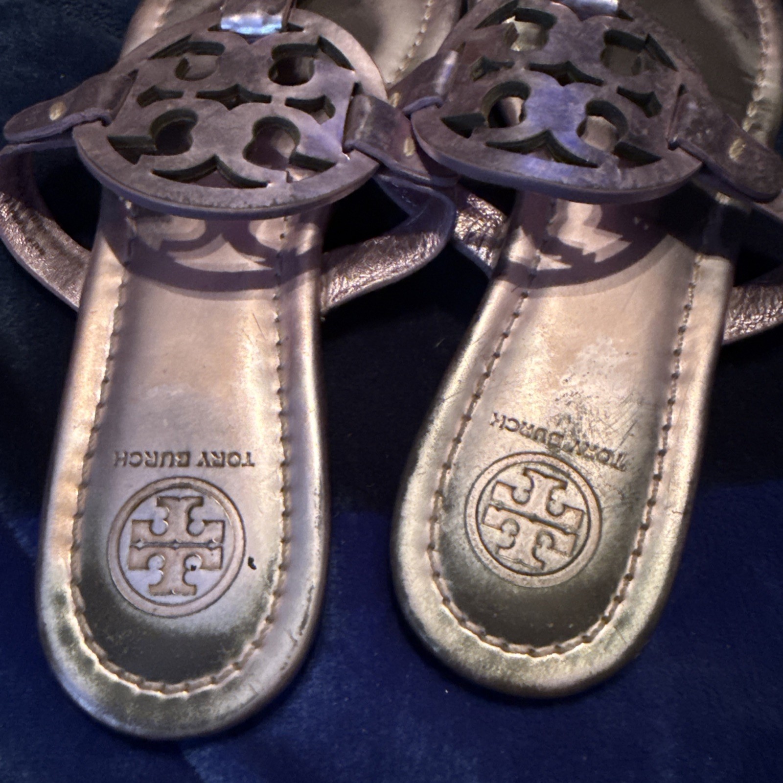 Tory Burch Miller Mirrored Lilac/Lavendar Leather Sandals Sz 6 M See pictures