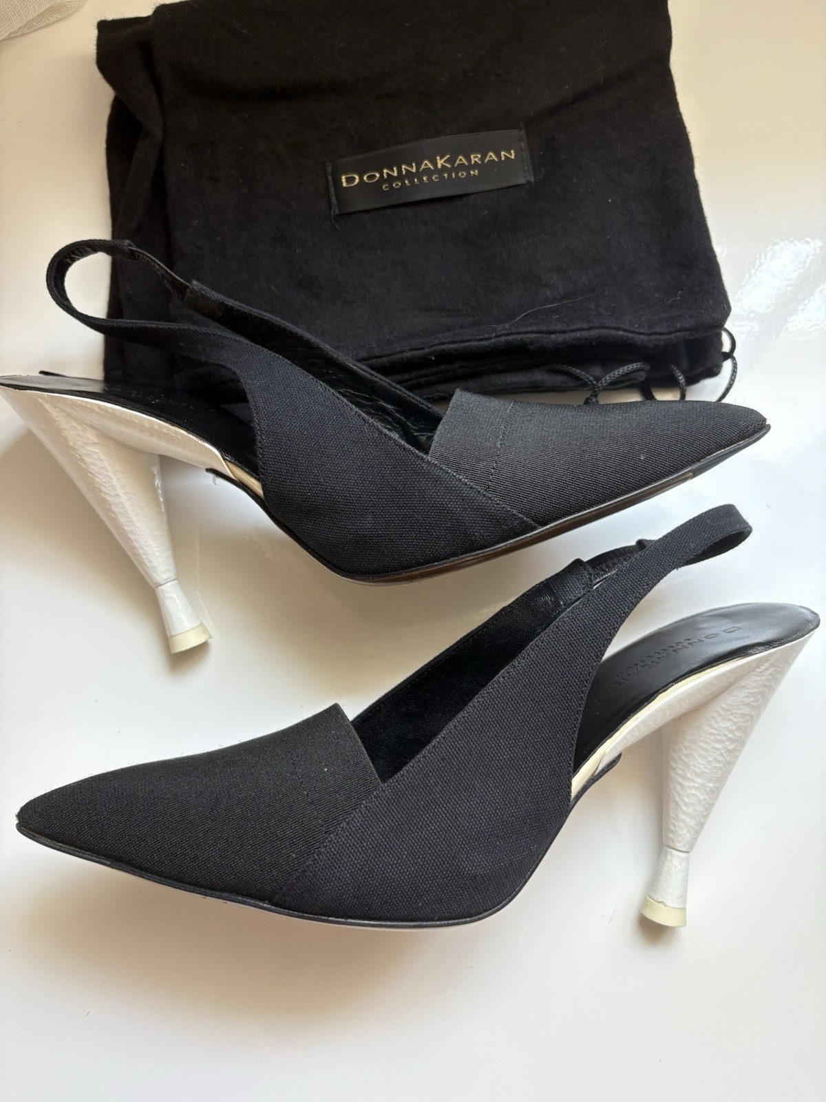 Donna Karan Shoe Collection Black With White Heel Sling back $460 Msrp.Size 6