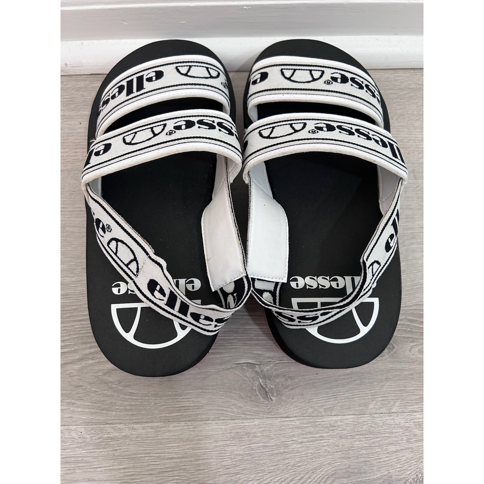 Ellesse Womens Platform Sandals Black White Pink Logo Strappy Sz 7 Retro 90s Y2K