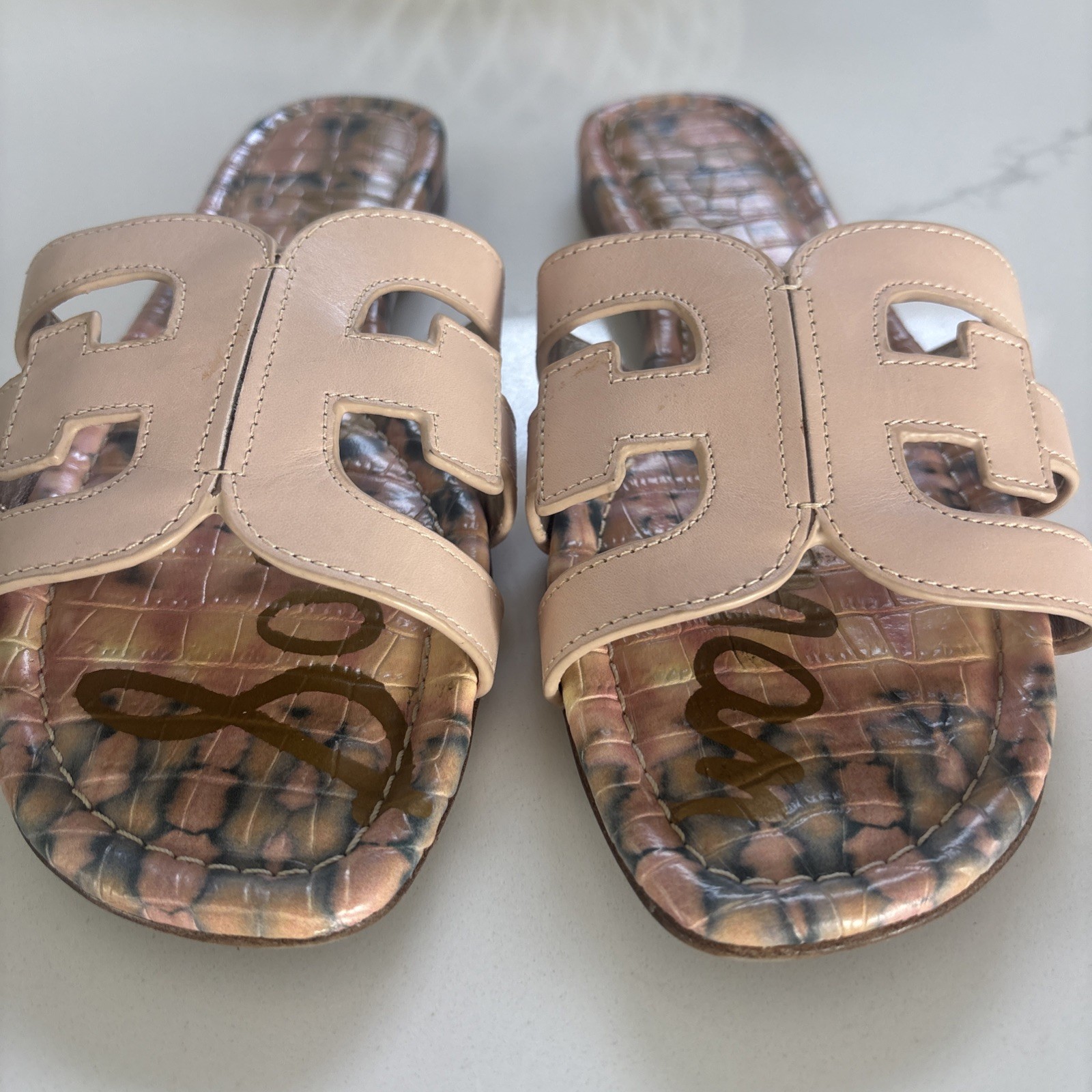 SAM EDELMAN BAY LT PINK LEA MULTI SANDALS SLIDES 8M EUC IN BOX