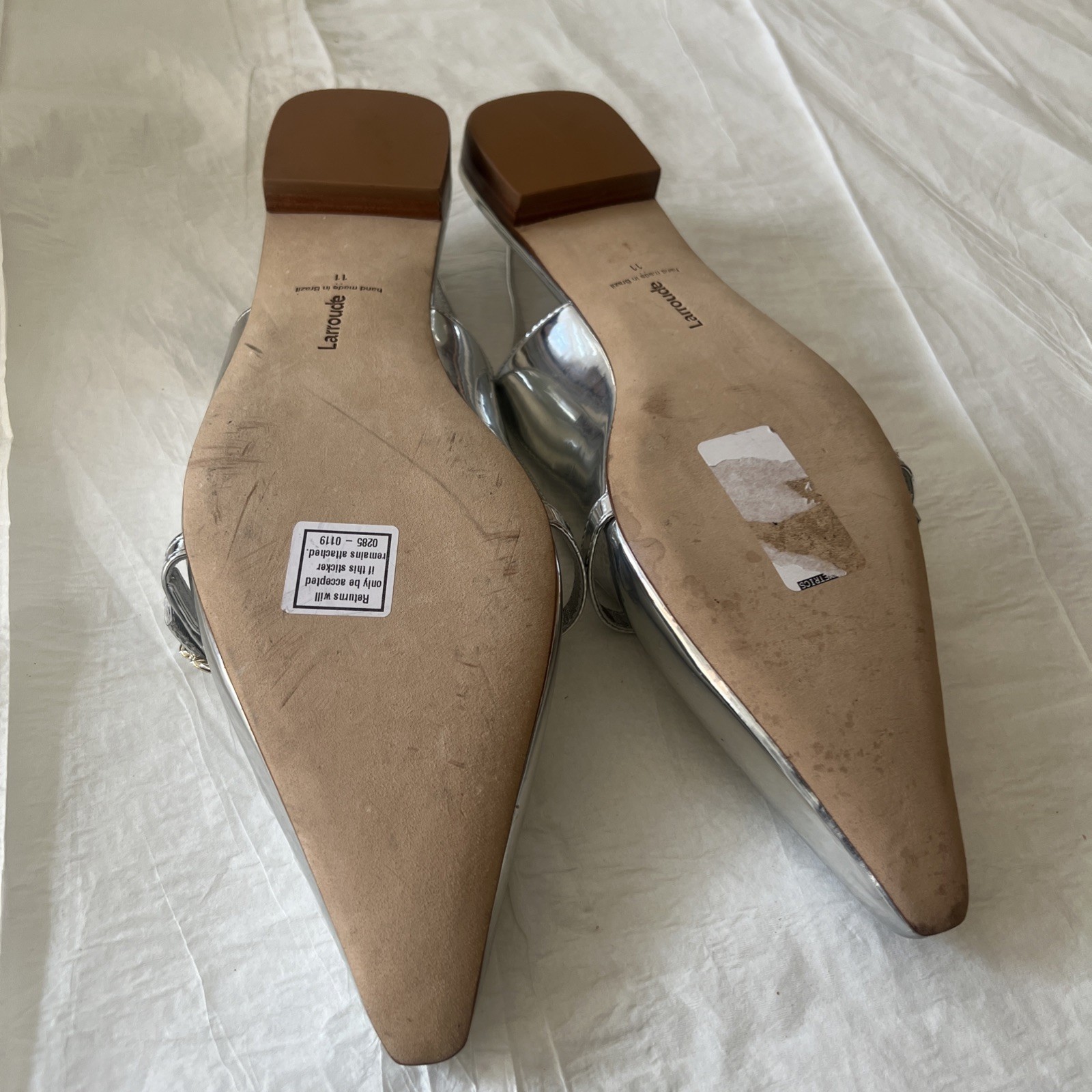 Larroude Womens Ines Slingback Flat In Silver Specchio Size 11