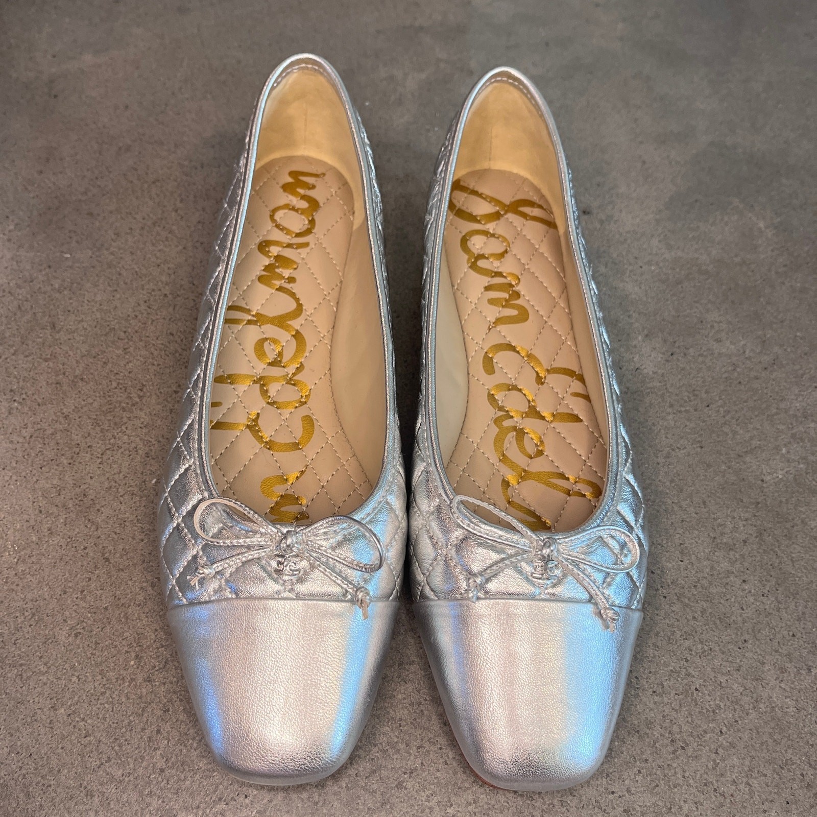 Sam Edelman Marilyn quilted captoe ballet flats silver leather shoes 8.5 NEW