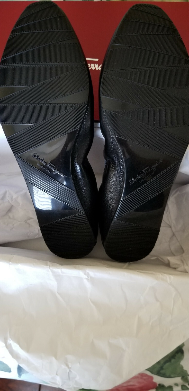 $535 Ferragamo My Joy Black Leather Gold/Silver H/W 6/6.5/7/7.5/8/8.5/9/10 «M/C»