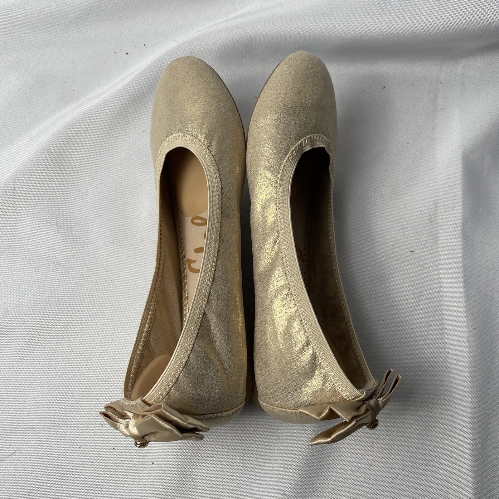 Sam Edelman Felicia Esmeralda Gold Ballet Flats Bow Womens Sz 4