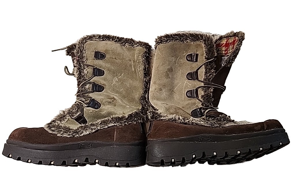 Vintage Y2K Skechers Boots Womens 10 Platform Tan Suede Leather Frolic Faux Fur