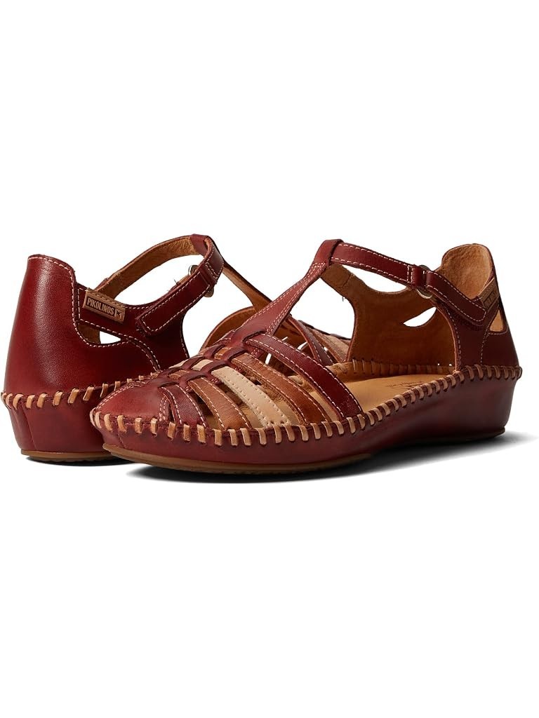 New $175 Pikolinos Puerto Vallarta Brandy Brown Red Leather Wedge Shoes 37 6.5 7