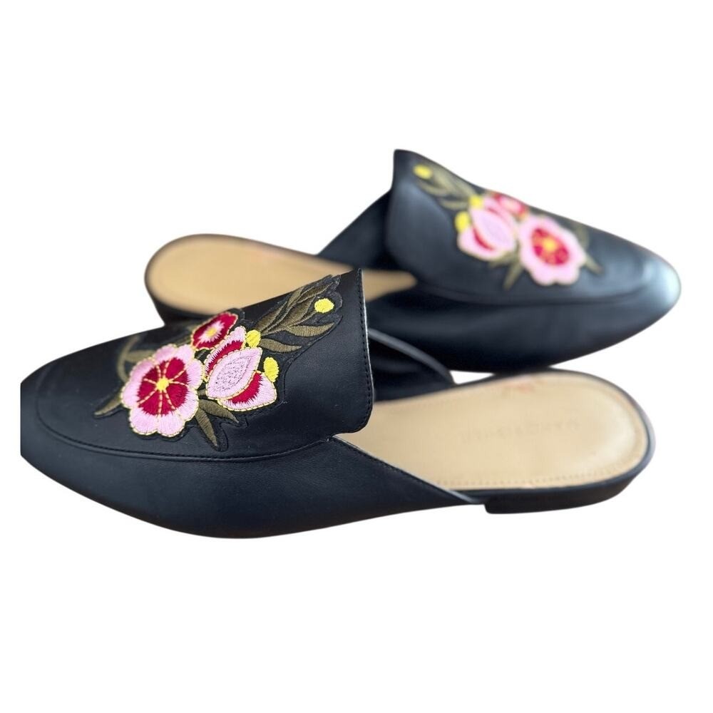 Marc Fisher Wrangler Floral Embroidered Mule Loafers Black Size 10M