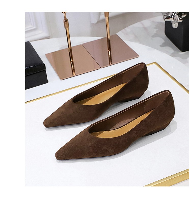 Women Burgundy Suede Pointed Toe Low Wedge Heel Slip On Office Casual Pumps