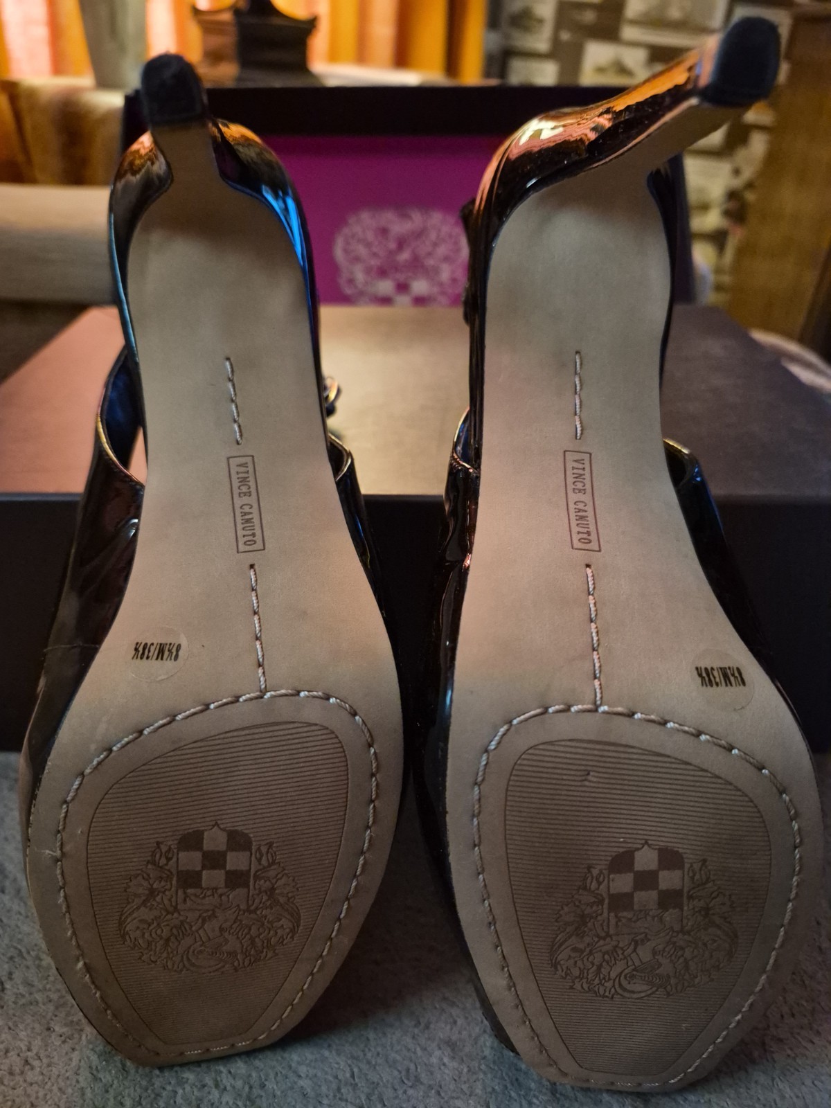 Vince Camuto Black Patent Leather Slingback Open Toe Stiletto Heels 8.5