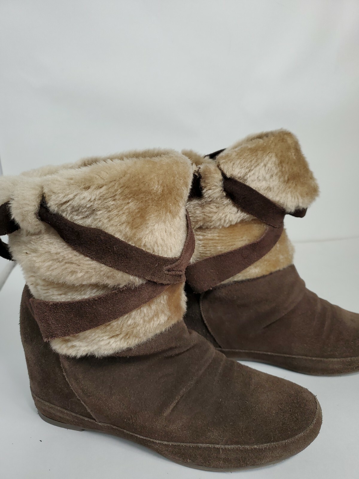 Aldo Brown Suede Leather/Fur Slip on Flat Boots EU36(US 5-5.5M)