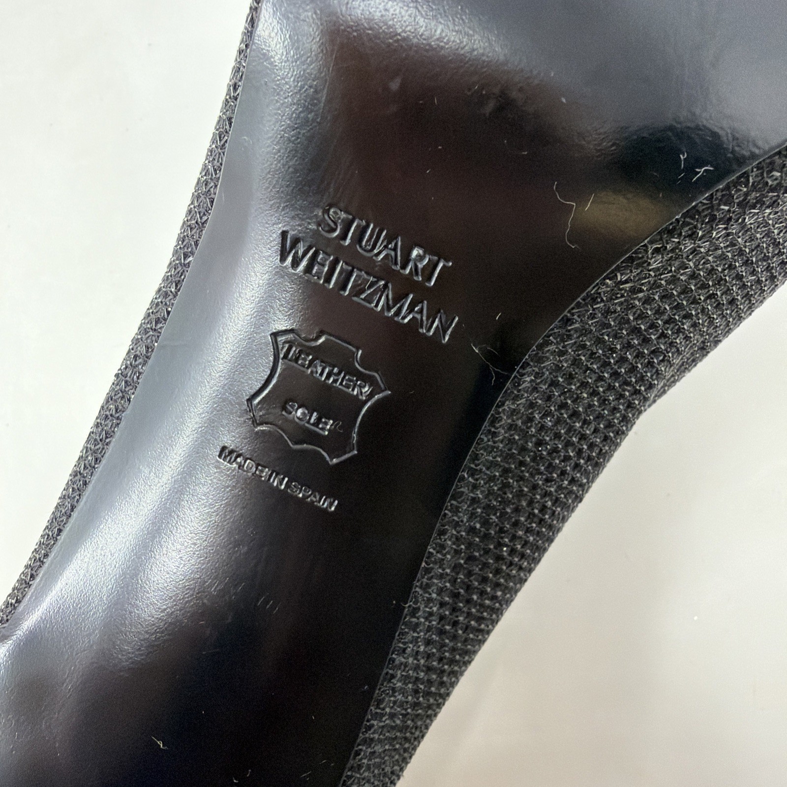 Stuart Weitzman Black Textured Open Peep Toe Heels Shoes 6 Wide W Leather Sole