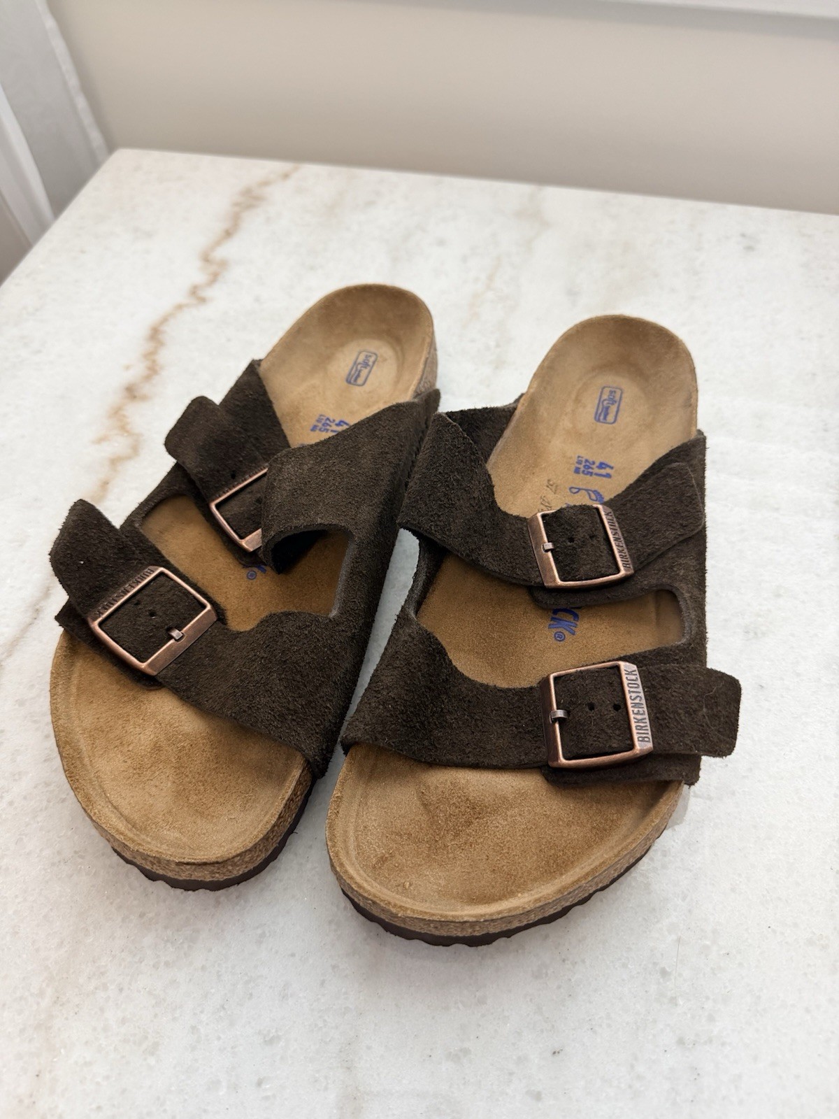 Birkenstock Arizona Mocha Suede Leather Soft Footbed Reg Size 41- US 8.5