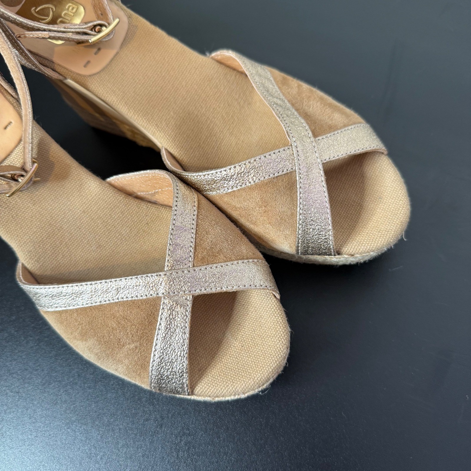 Kanna Spain Suede Leather Metallic Espadrille Wedge Sandals 38 US 8 Platform
