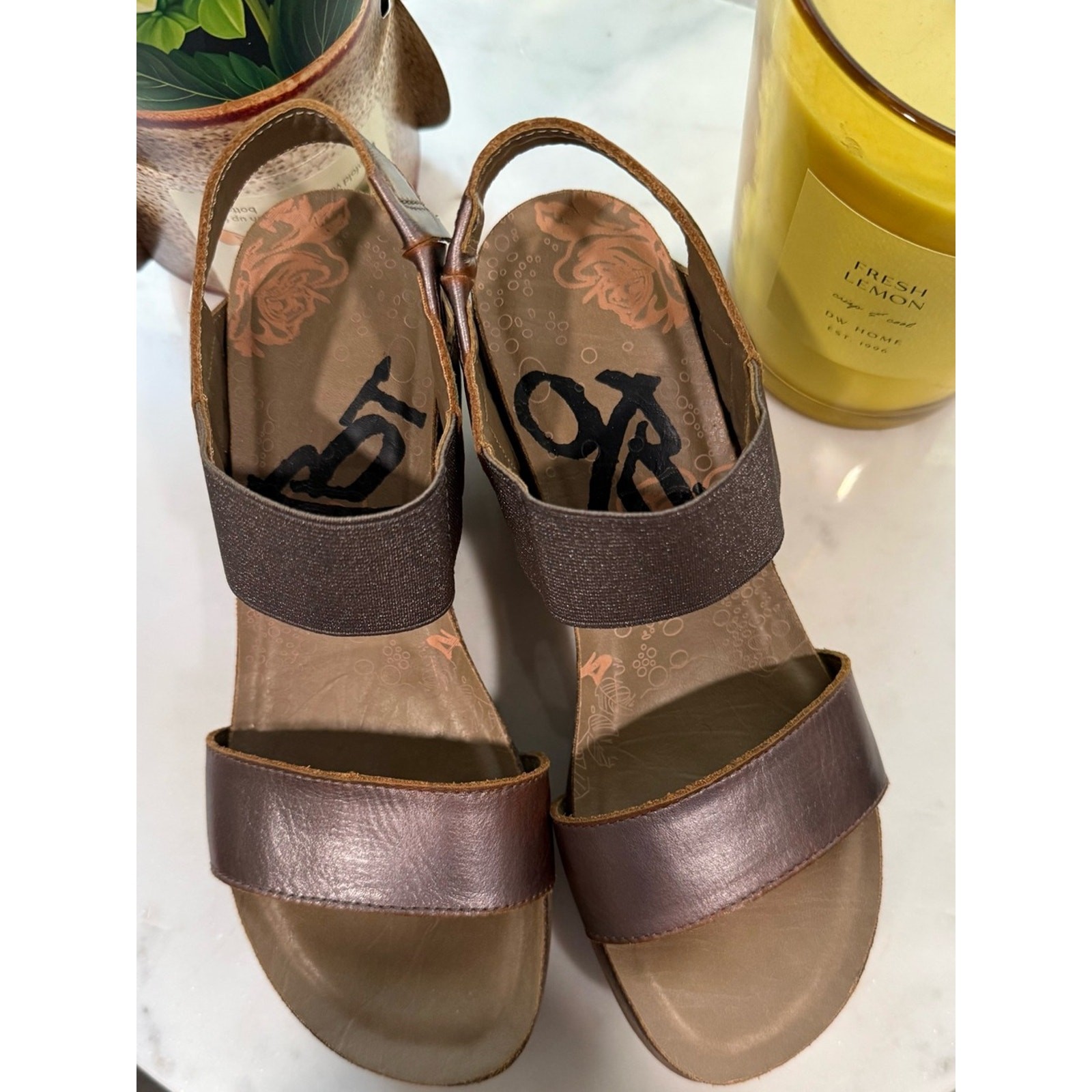 OTBT Women’s Bronze Metallic Elastic Strap Sandals