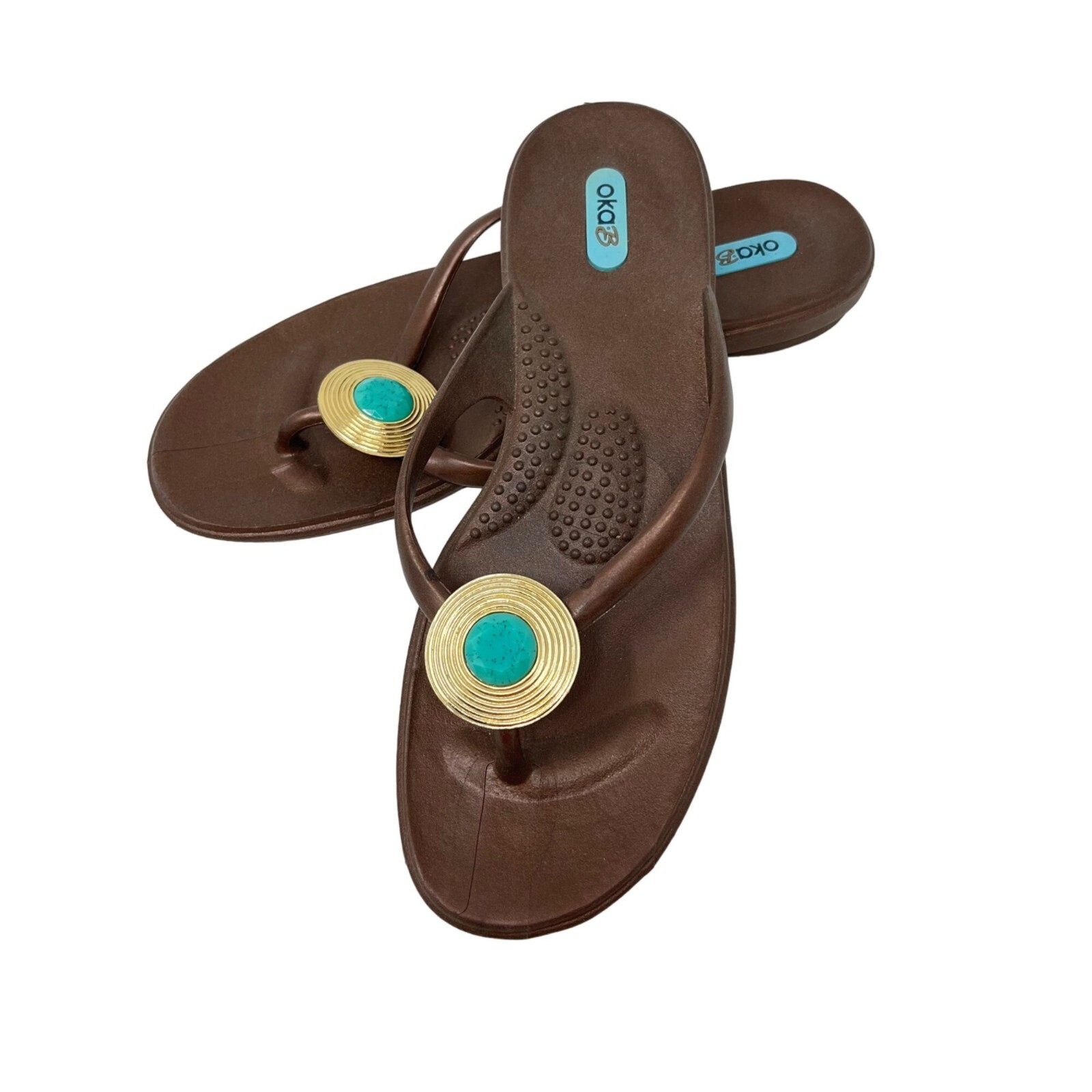 Okabee Oka B USA Brown Gem Sandal Flip Flop Size L (9-10)