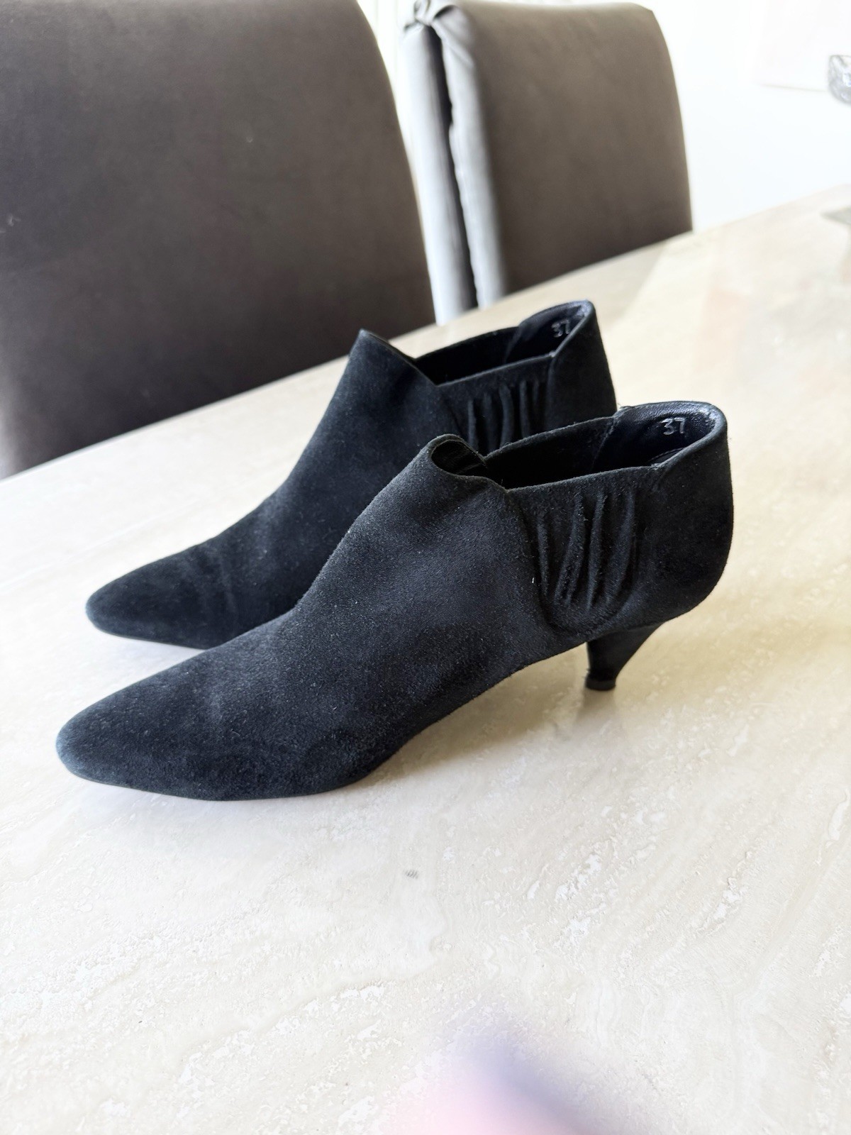 Prada Black Suede Ankle Bootie Pointed Toe Slip-On Stretch Elastic VINTAGE US 7