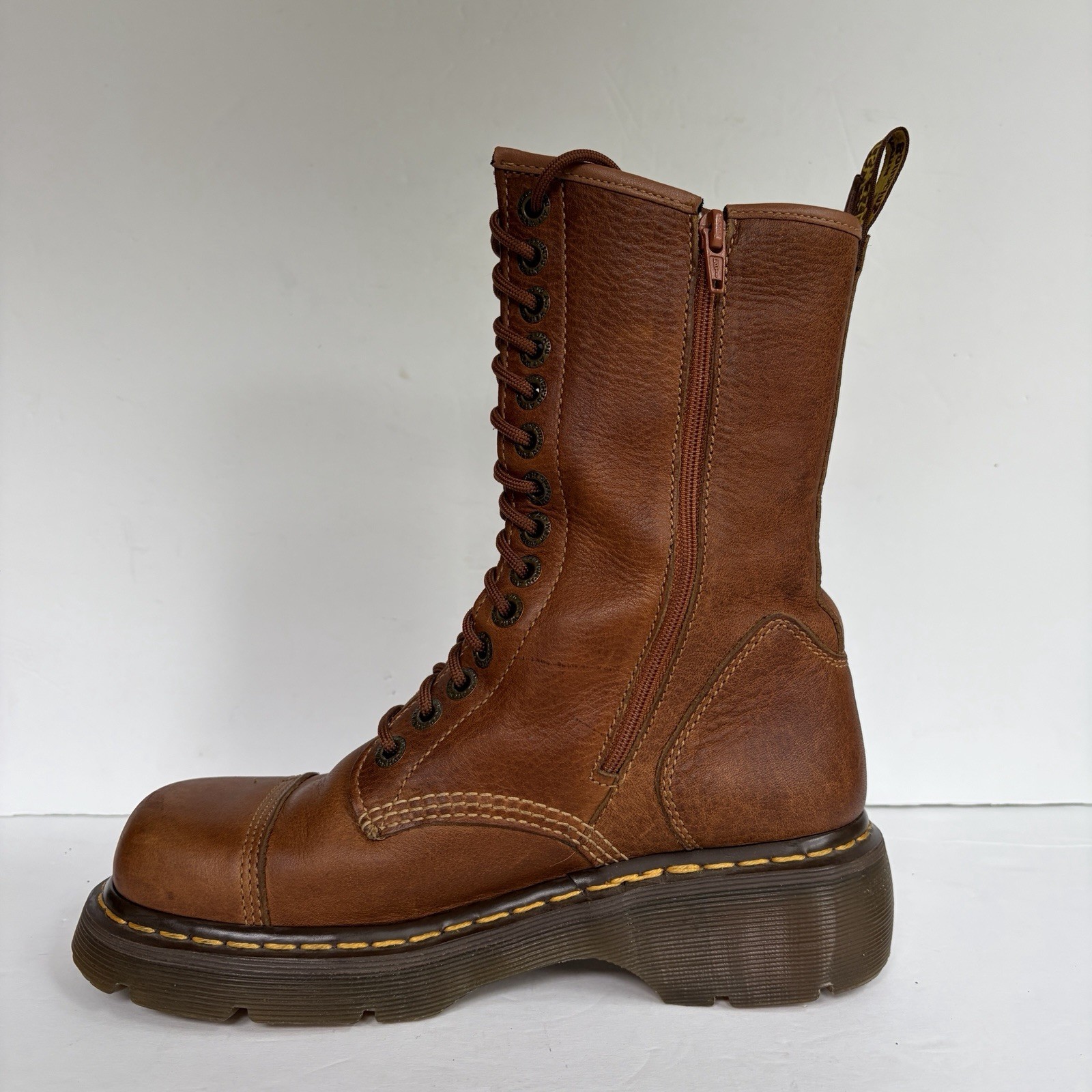 VTG Doc Martens Miranda Combat Boots Womens 8/8.5 Brown Lace Up Chunky Platform