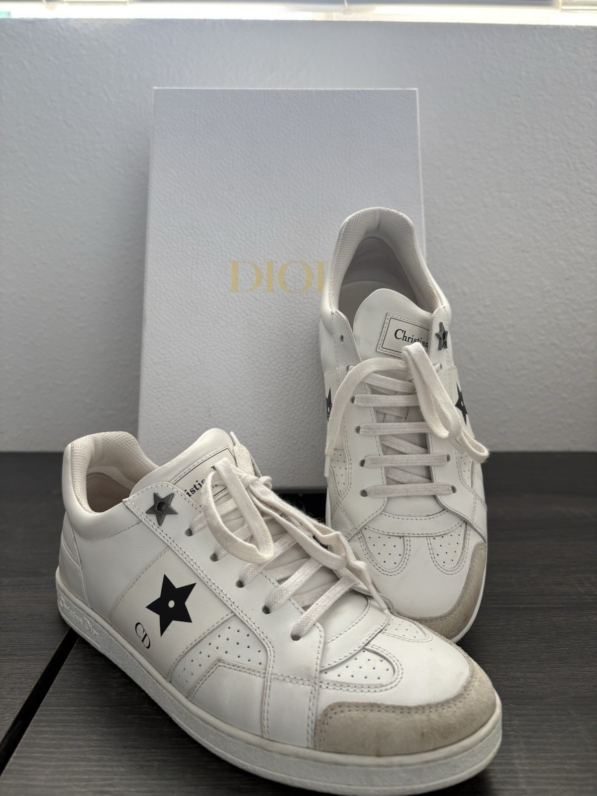 Authentic Dior White/Black Low Top Lace-Up Logo Sneakers Casual Athletic