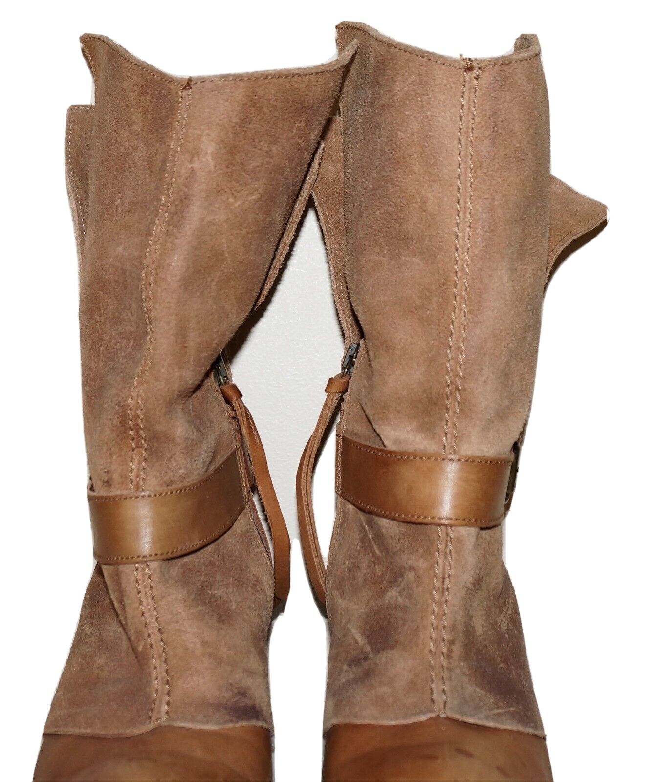 67 Genuine Rustic Tan Leather & Suede Mid-Calf Boots EUR 38 / US 7.5