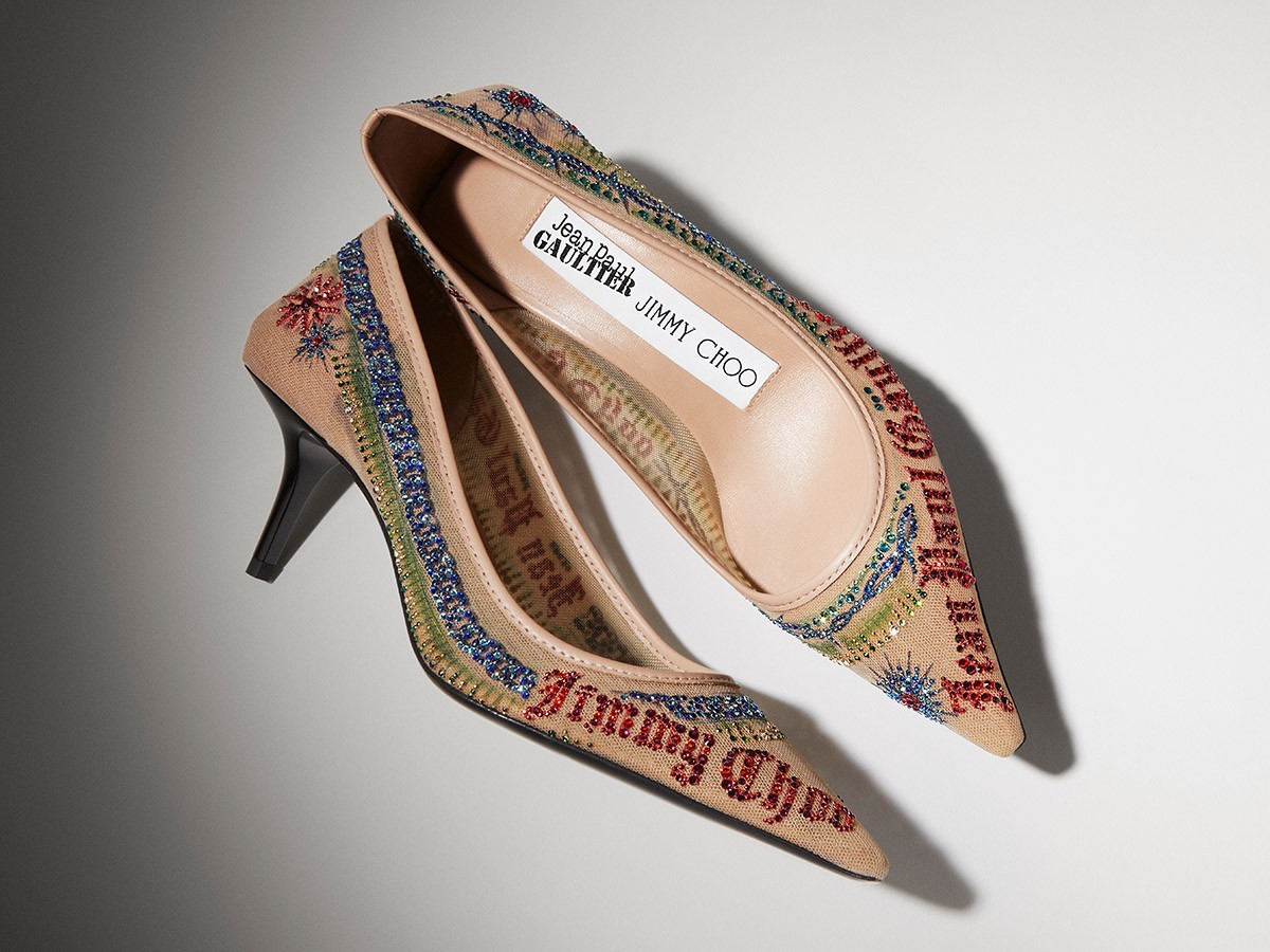 JIMMY CHOO Jean Paul GAULTIER Sexy LOGO CRYSTAL PUMPS 40 LOVE SHOES 40 MM