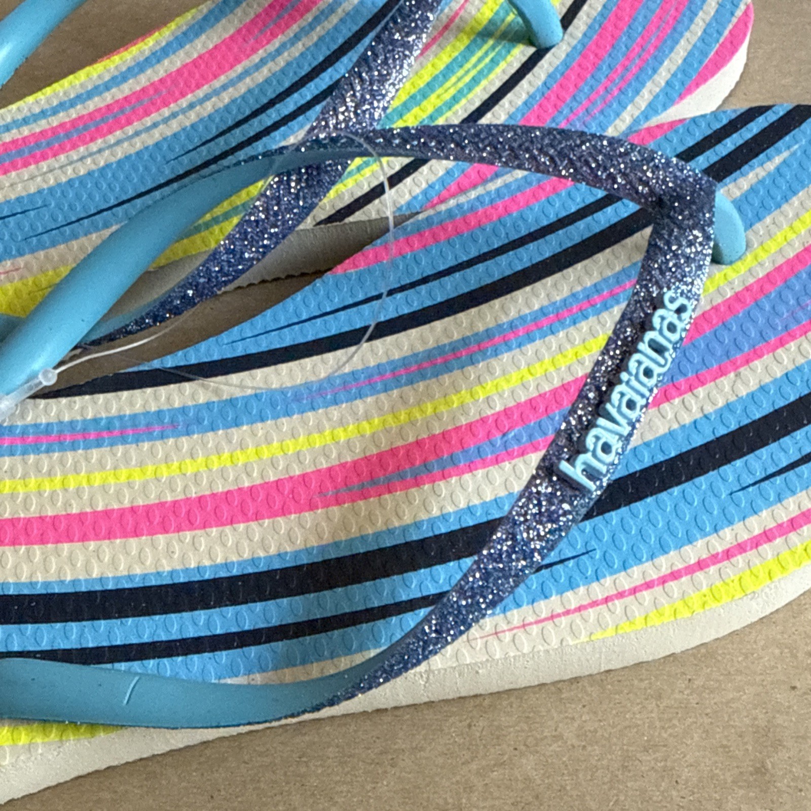 Havaianas Slim Multicolor Stripes Glittery Blue Straps Flip Flops EU 41/42 – New
