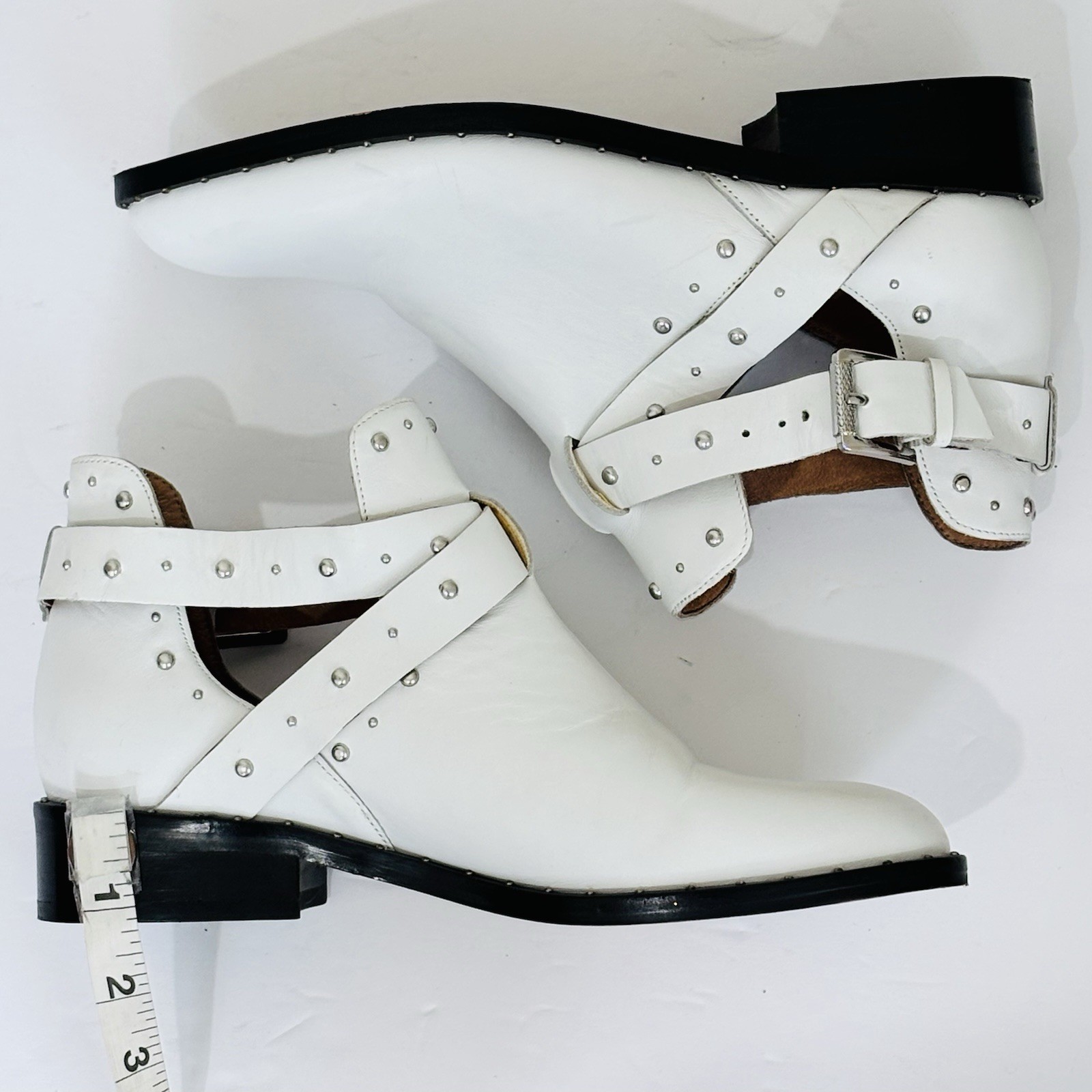 Halogen Hailey White Leather Silver Studded Cut Out Preppy Grunge Ankle Booties