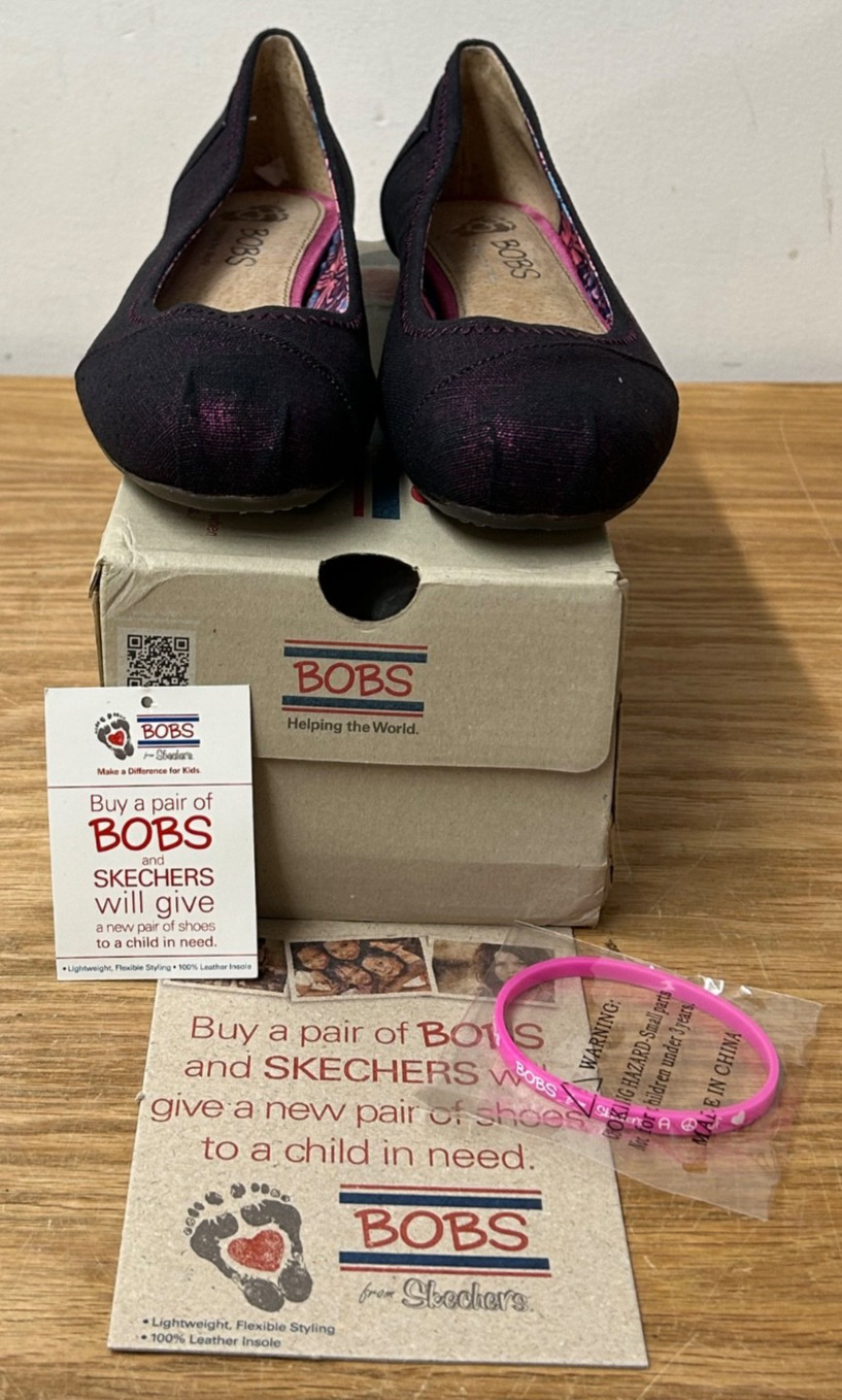 NEW Bobs Skechers Slip On Women 7.5 Shoes Ballerina Flats Purple Fuschia Shimmer