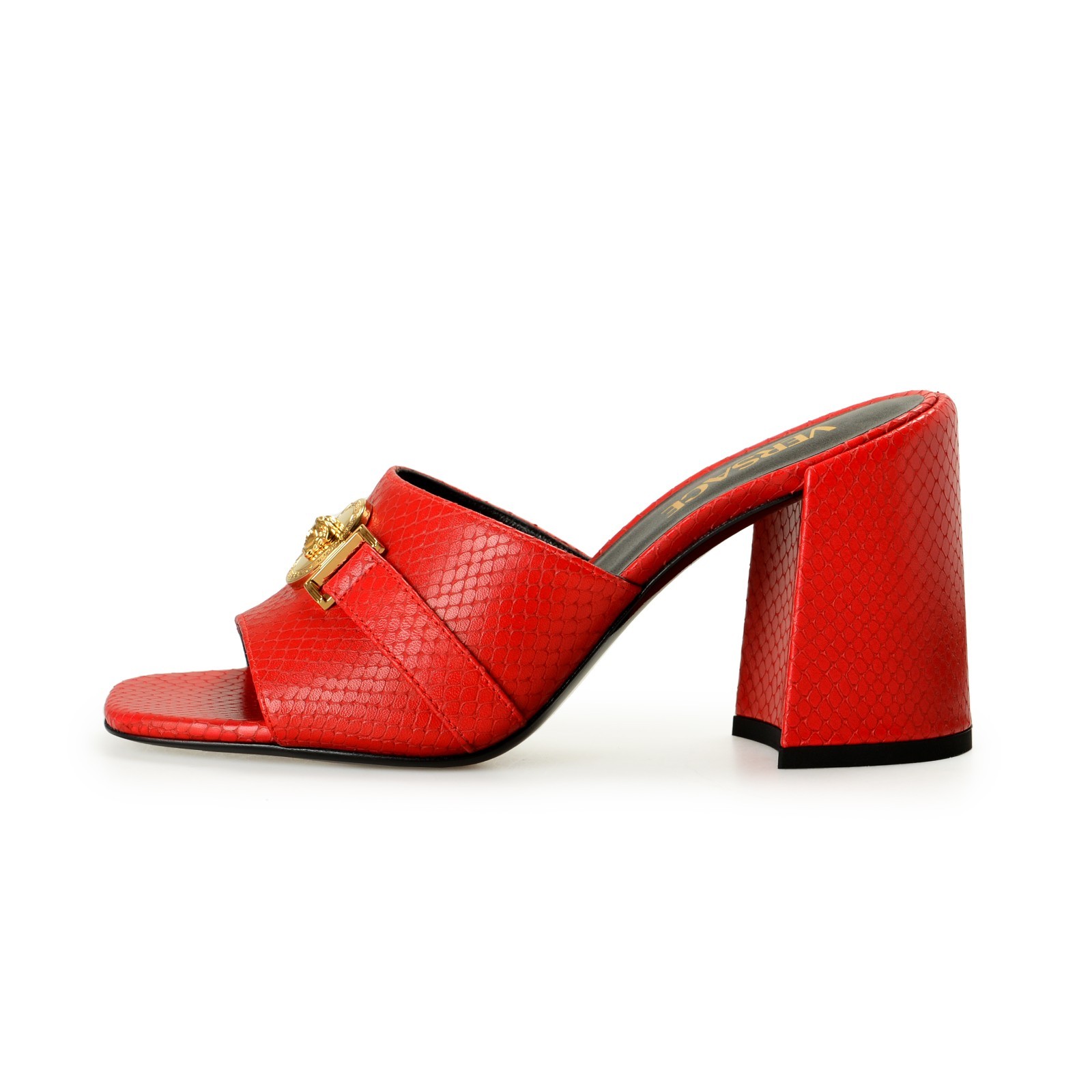 Versace Women’s Red 100% Leather Gold Medusa Mules Sandals Shoes US 9 IT 39
