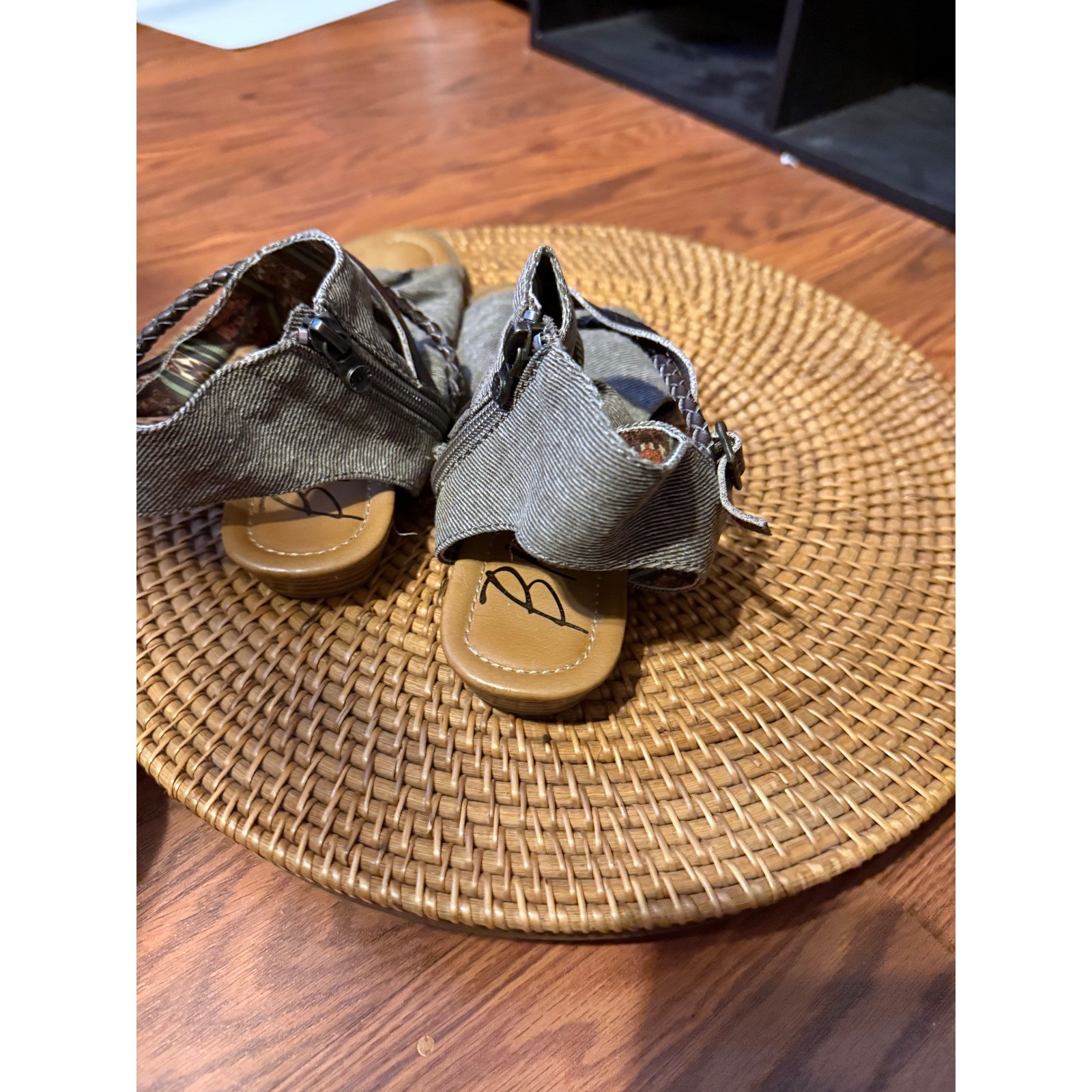 Blowfish Malibu Babie Smokey Grey Canvas Ankle Strap Sandals Womens 7.5