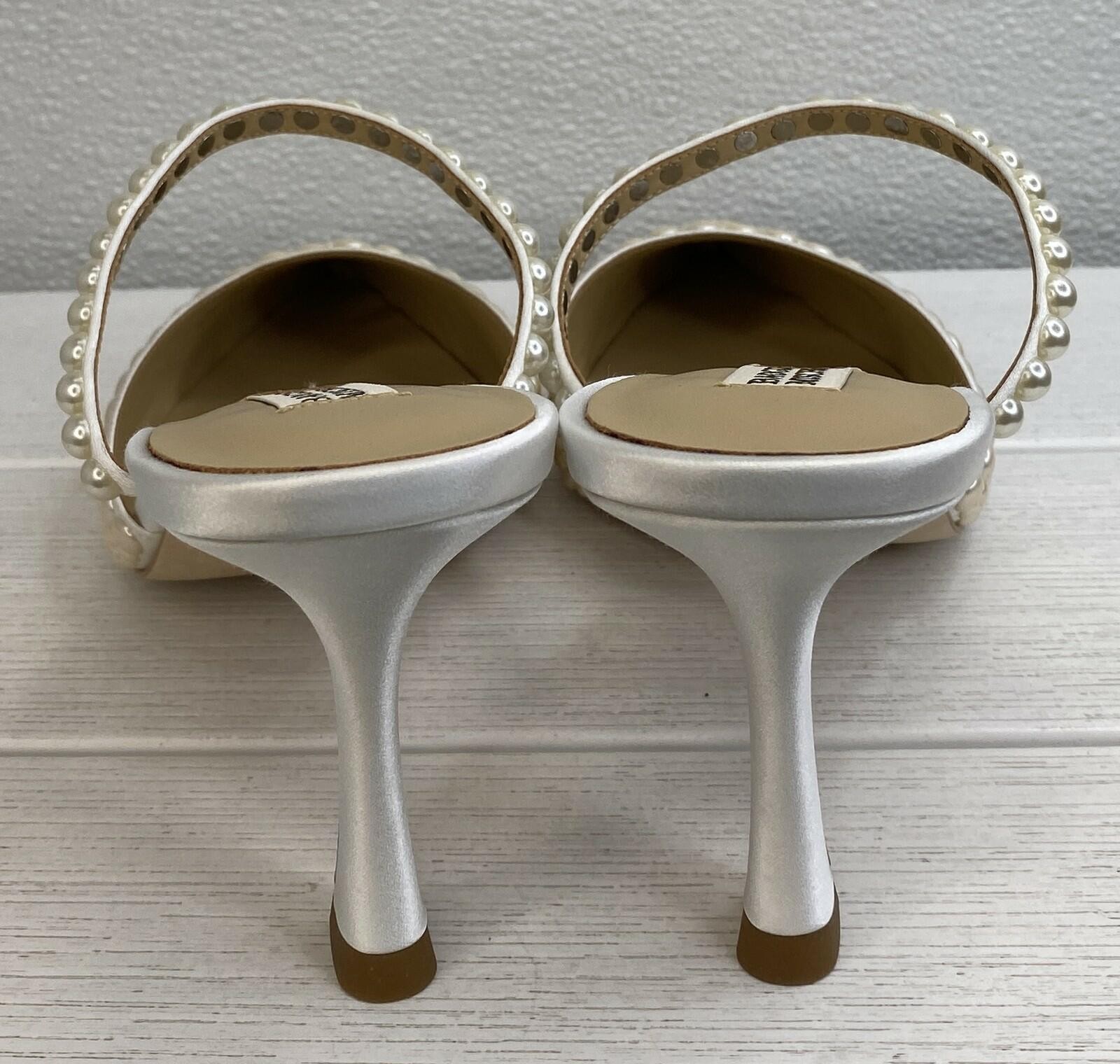 Badgley Mischka Duchess Pearl Heeled Mules, Soft White, 9.5 M