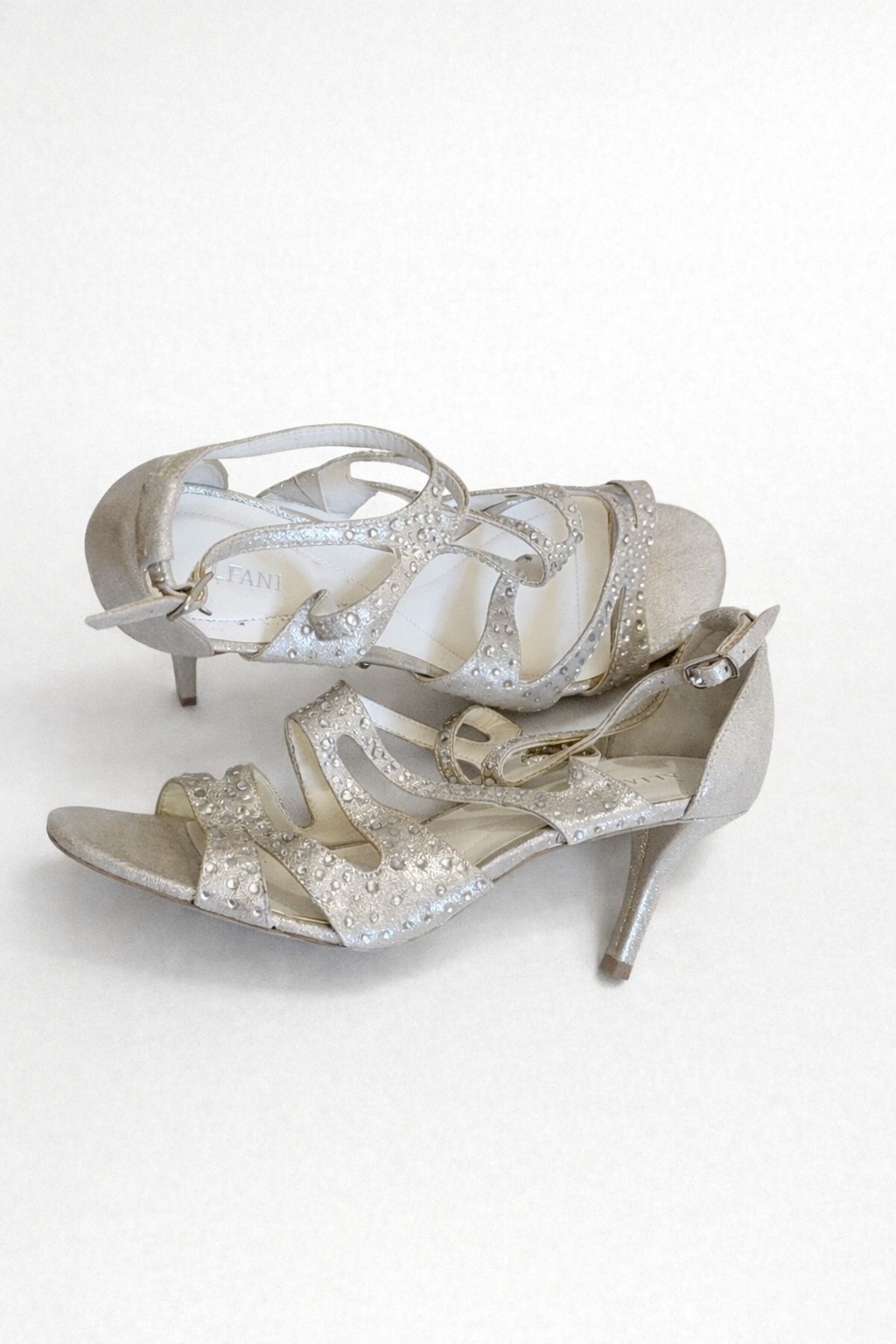 Women’s Silver Rhinestone Strappy Heels Size 9 Sparkly Evening Wedding Prom Part