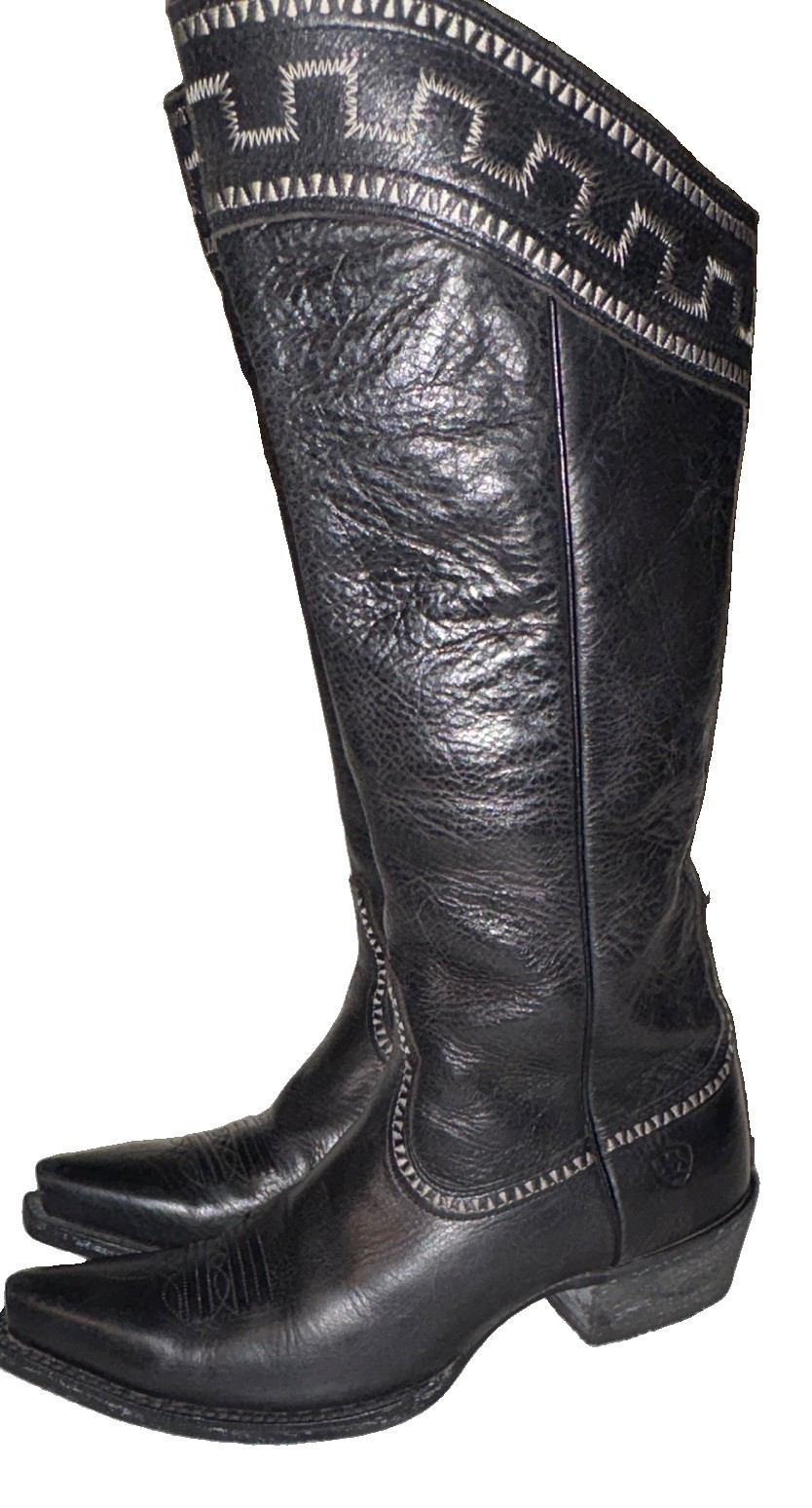 Ariat Women’s Black Leather Knee High Western Boots Zip Pointed Toe 8.5B