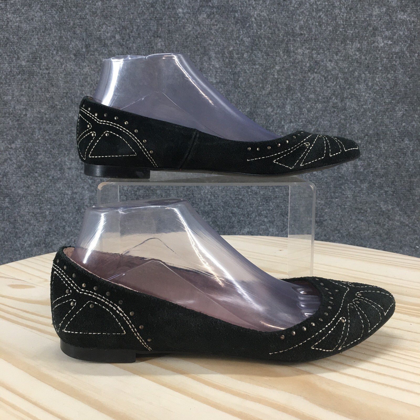 Sixty Seven Shoes Womens 38 Ballet Flat Black Studded Pointed Toe Casual Comfort