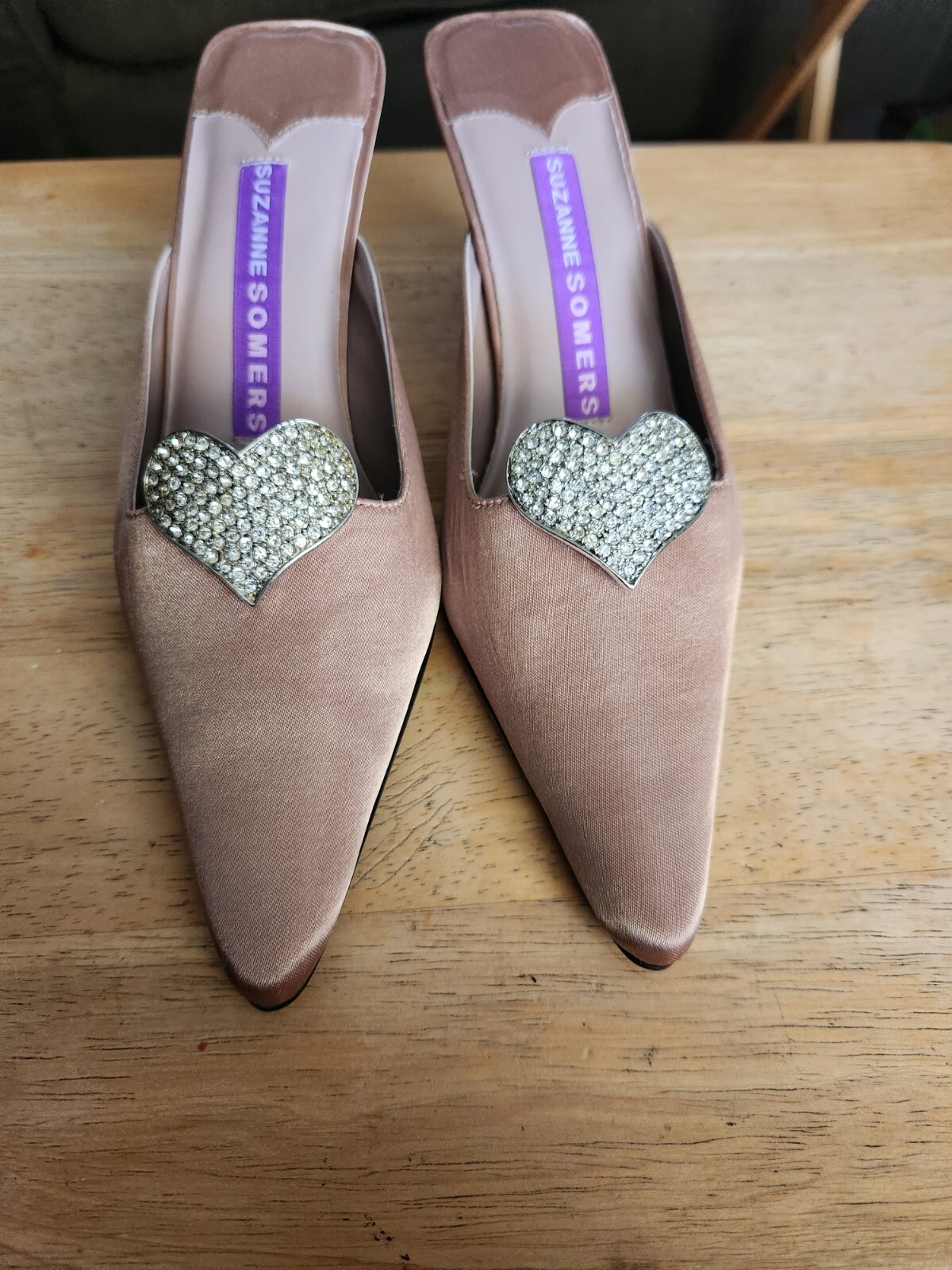 Beautiful Suzanne Somers Strapless Heels with Silver Heart Embellishment