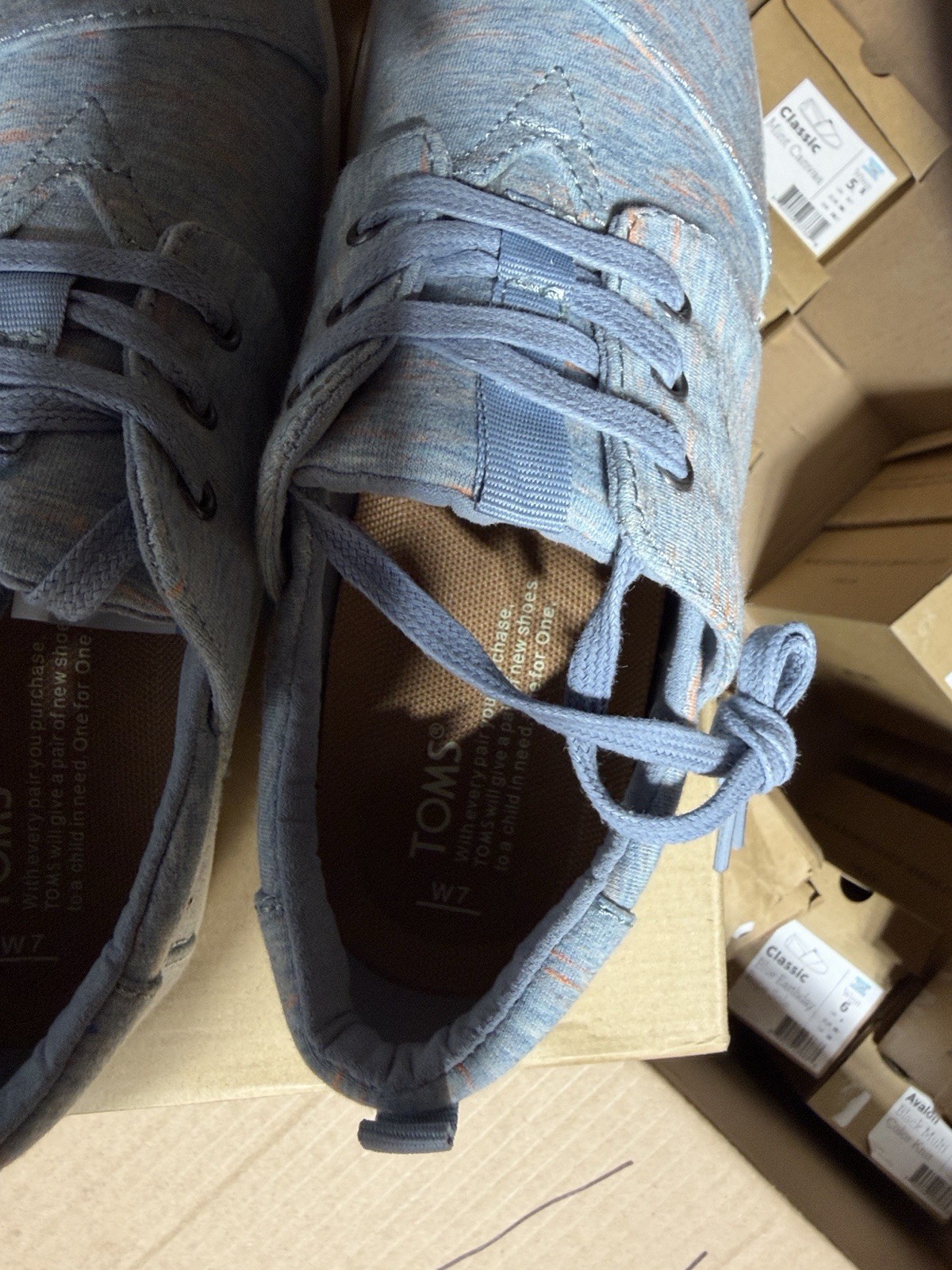 TOMS Del Rey Women’s Lace Up Low Top Sneaker Alaskan Blue Heather Jersey Casual