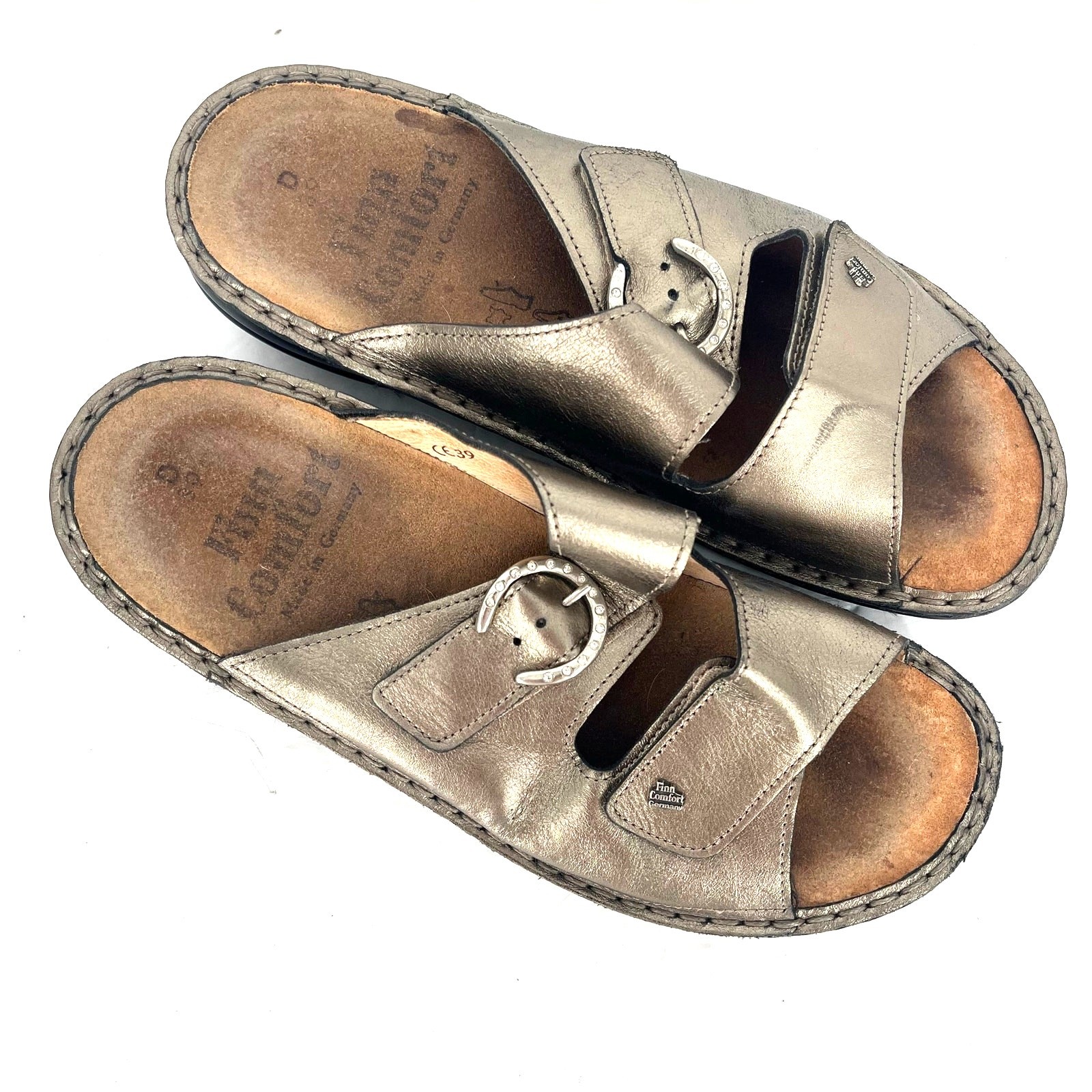 Finn Comfort Sansibar Bronze Leather Sandals EU 39 D Rhinestone Comfort