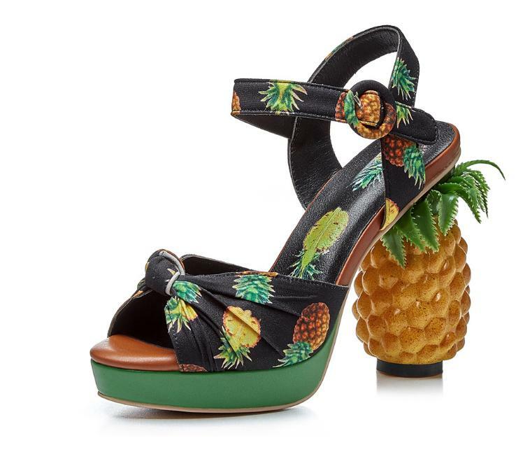 Women’s Sandals Print Pineapple High Heels Shoes Party Show Ball Gown Plus Size