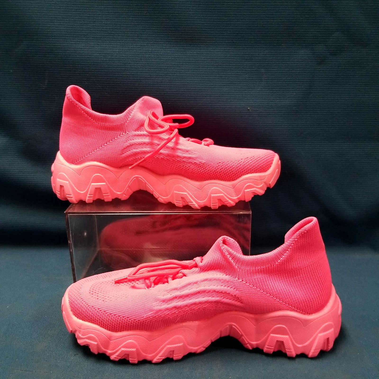 Neon Pink Lace Up Knit Sock Upper Sneakers Women’s EU Sz 37 US 6.5-7