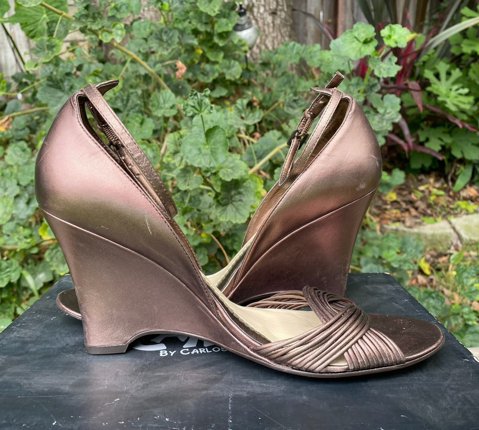 Carlos By Carlos Santana Strappy Brazen Bronze Leather Heels Brazil Women’s 8.5