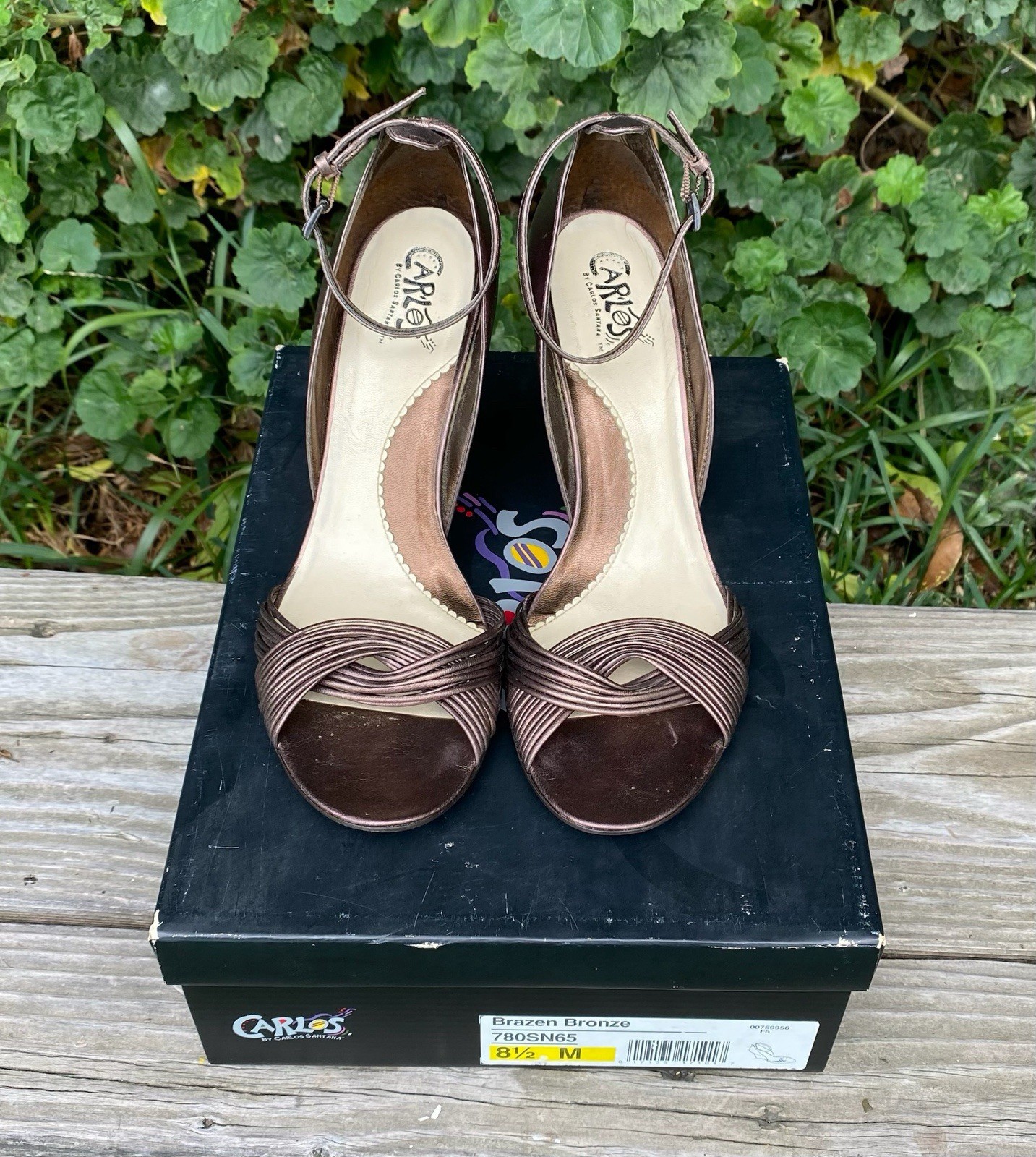 Carlos By Carlos Santana Strappy Brazen Bronze Leather Heels Brazil Women’s 8.5
