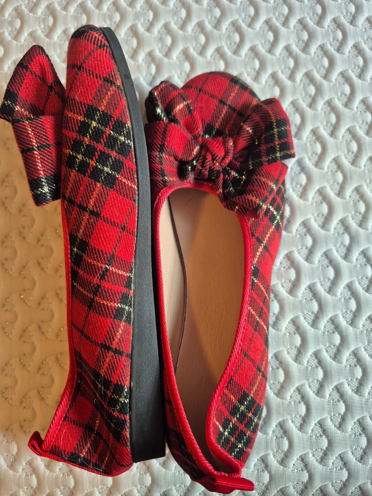 flat plaid shoes with bow