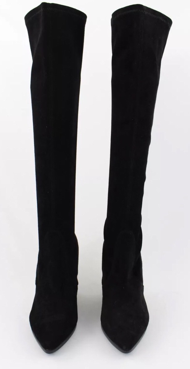 Stuart Weitzman Jefe Demiswoon Black Suede Iridescent Metallic Knee High Boots