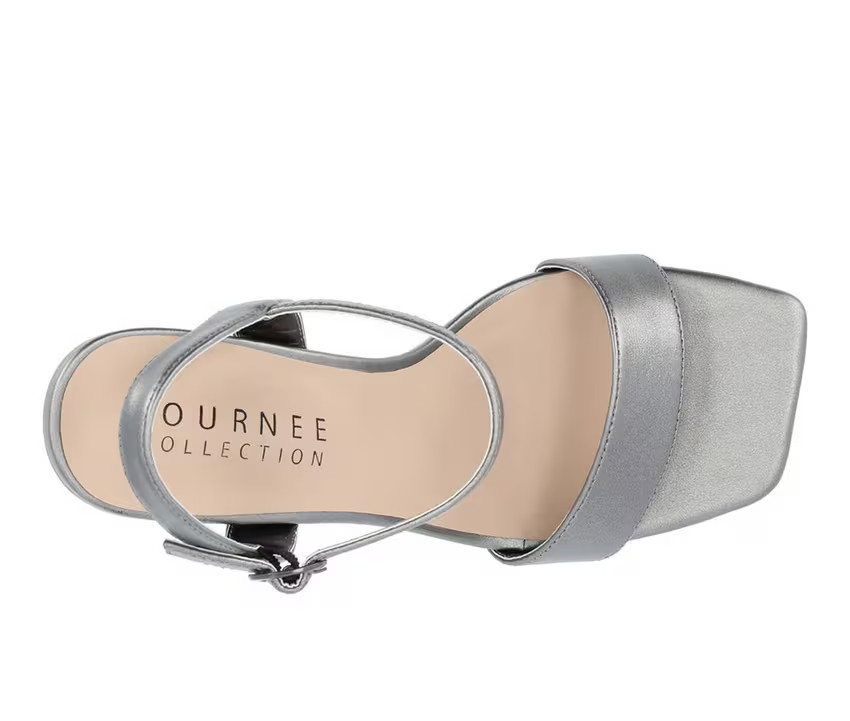 Journee Tivona Women Pewter Ankle Strap Heels Block Heel Size 9.5M New
