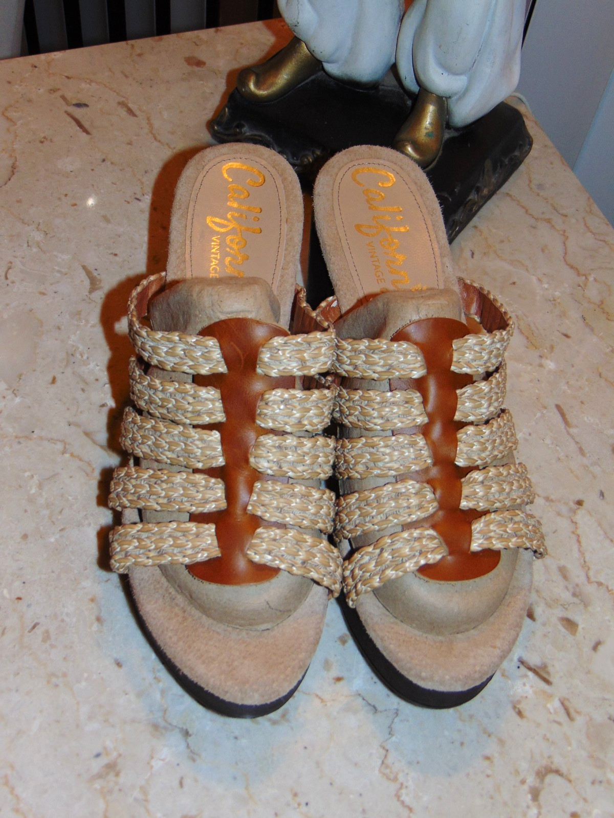CALIFORNIANS Vintage Collection Beige Womens Strappy Mules Heels Sandals Slides