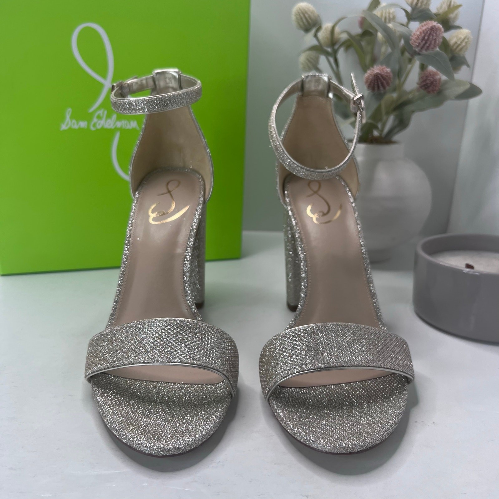 Sam Edelman Yaro Ankle Strap Block Heel Light Gold Mesh Women 11M Tried On