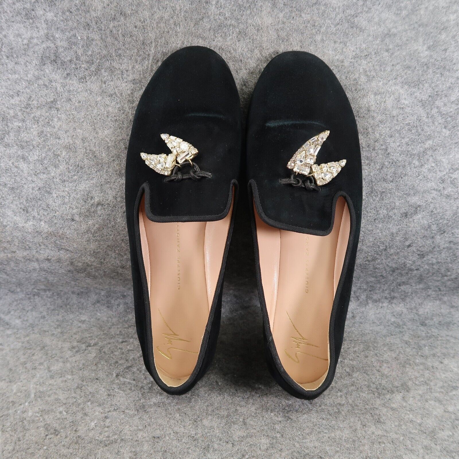 Giuseppe Zanotti Shoes Women 36 Slipper Loafer Shark Crystal Charm Fashion Black