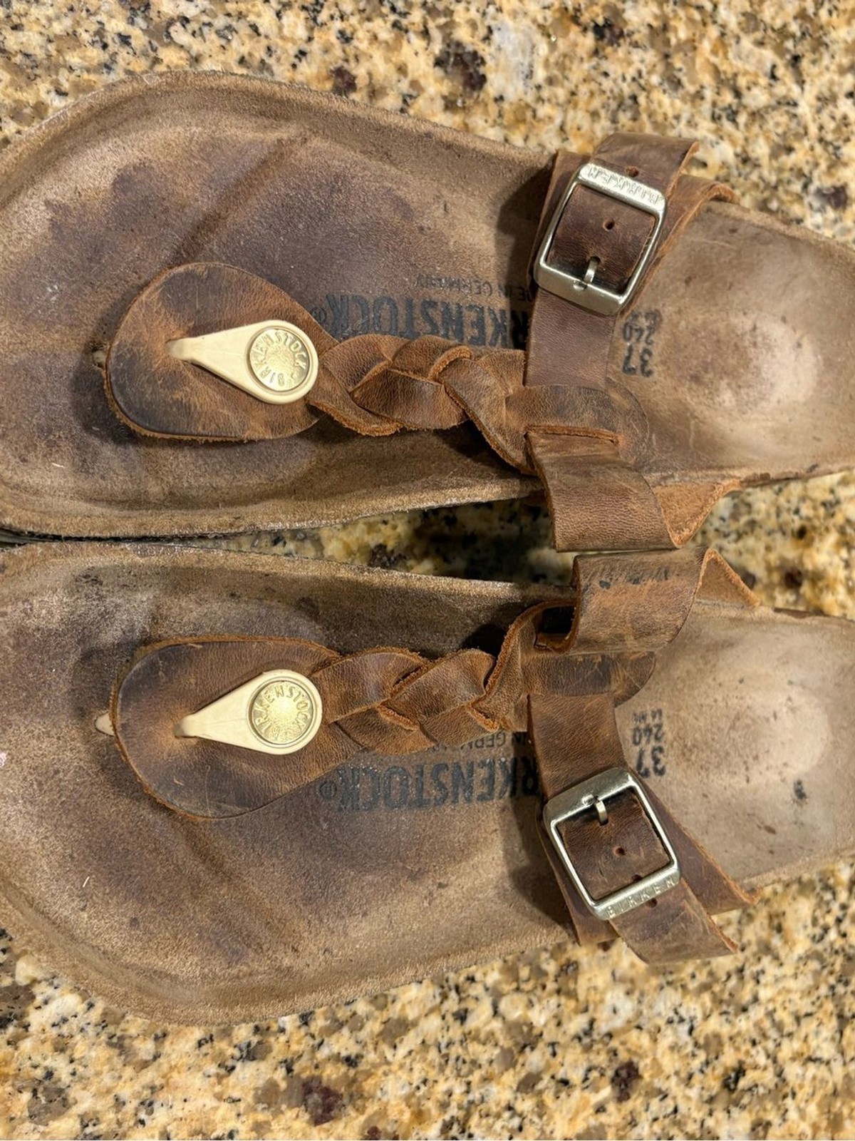 Birkenstock Gizeh Braided Leather Thong Sandals Brown EU 37 US 6-6.5